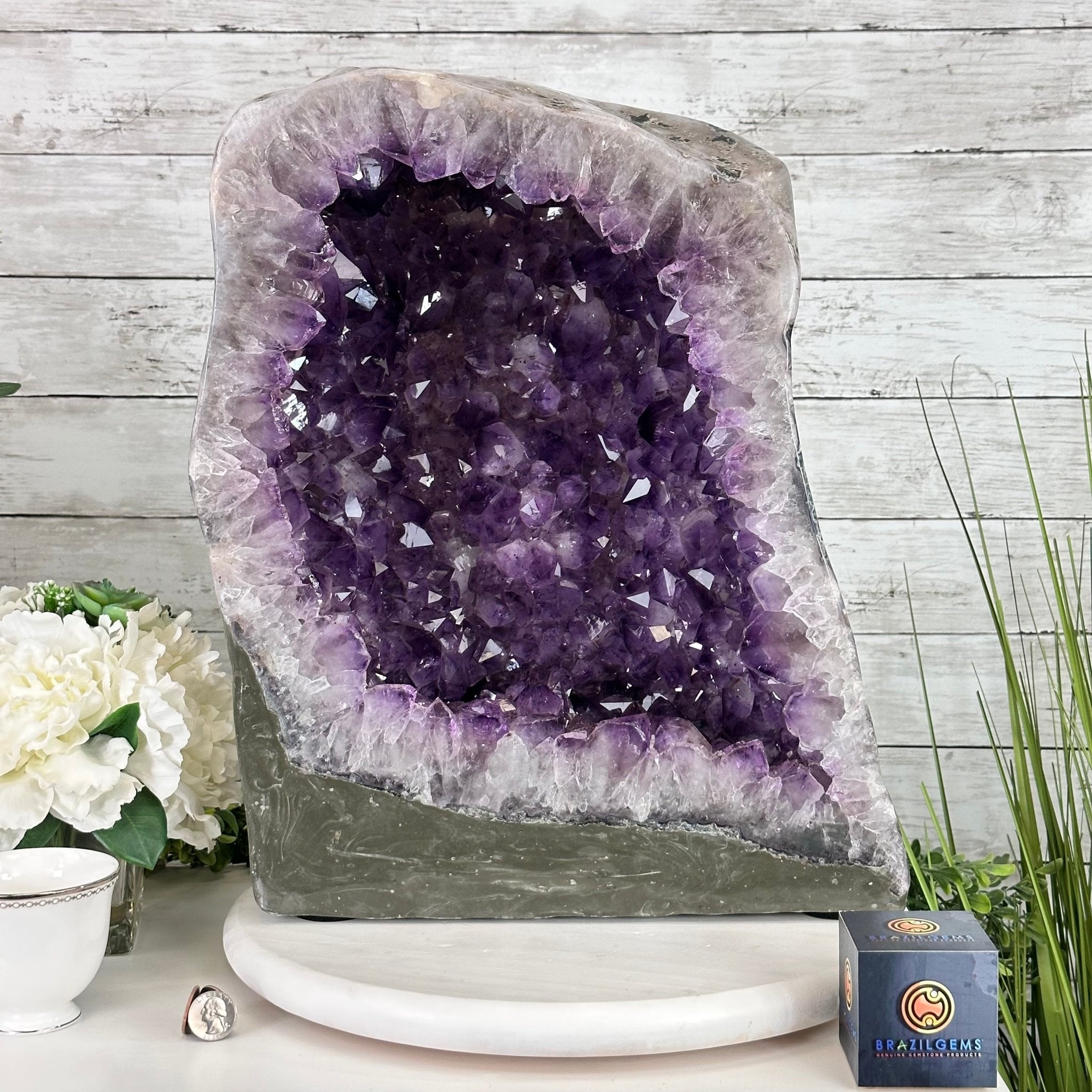 Extra Plus Quality Polished Brazilian Amethyst Cathedral, 78.9 lbs & 18.25" tall Model #5602-0179 by Brazil Gems - Brazil GemsBrazil GemsExtra Plus Quality Polished Brazilian Amethyst Cathedral, 78.9 lbs & 18.25" tall Model #5602-0179 by Brazil GemsPolished Cathedrals5602-0179