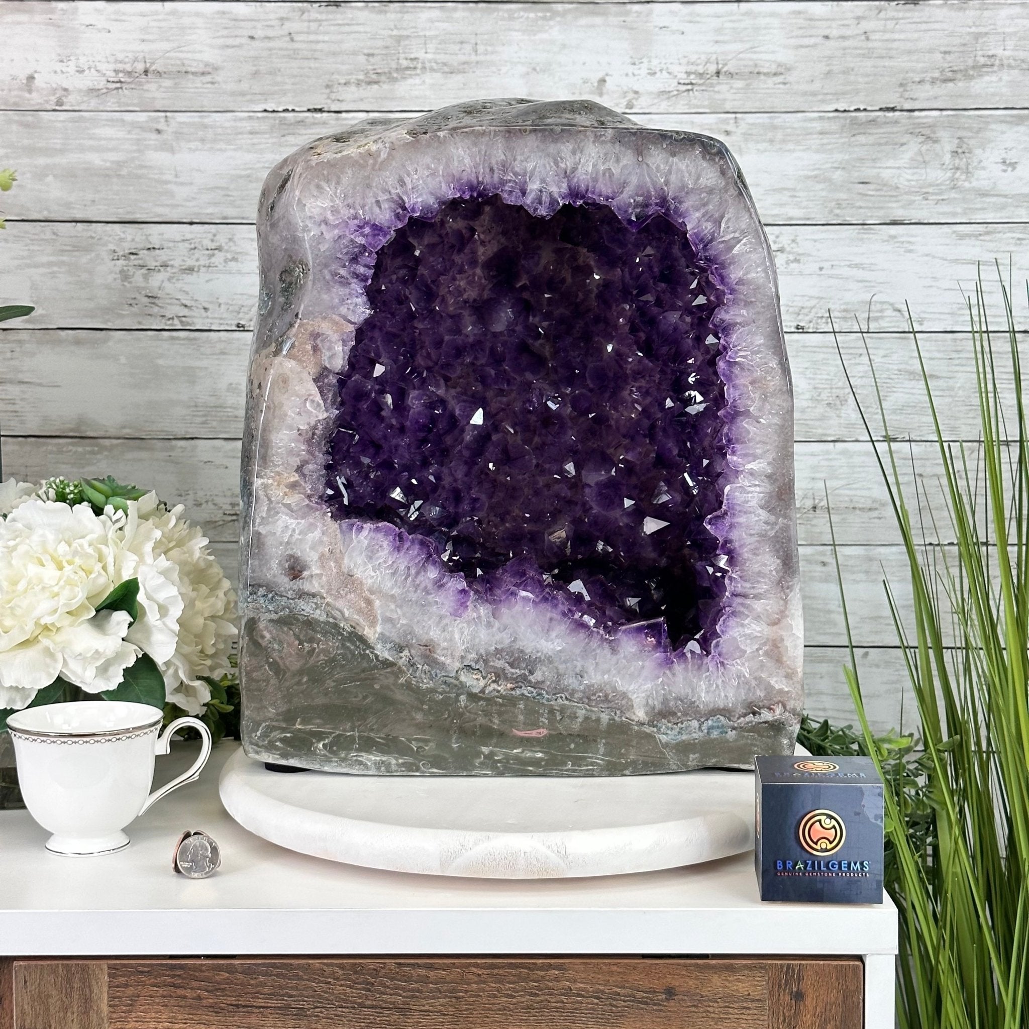 Extra Plus Quality Polished Brazilian Amethyst Cathedral, 81.9 lbs & 16.5" tall Model #5602-0180 by Brazil Gems - Brazil GemsBrazil GemsExtra Plus Quality Polished Brazilian Amethyst Cathedral, 81.9 lbs & 16.5" tall Model #5602-0180 by Brazil GemsPolished Cathedrals5602-0180