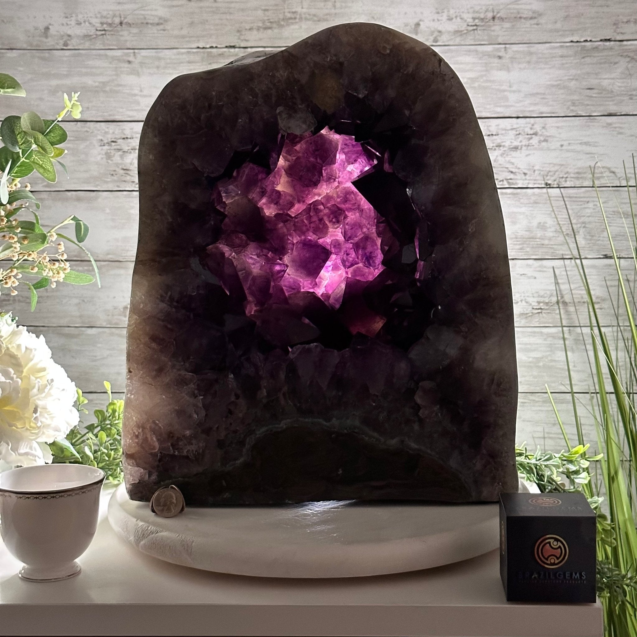 Extra Plus Quality Polished Brazilian Amethyst Cathedral, 85.4 lbs & 16.75" tall Model #5602-0044 by Brazil Gems - Brazil GemsBrazil GemsExtra Plus Quality Polished Brazilian Amethyst Cathedral, 85.4 lbs & 16.75" tall Model #5602-0044 by Brazil GemsPolished Cathedrals5602-0044