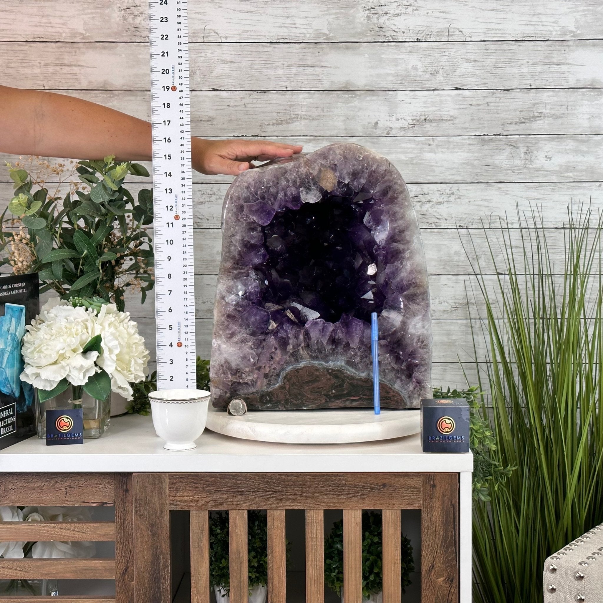 Extra Plus Quality Polished Brazilian Amethyst Cathedral, 85.4 lbs & 16.75" tall Model #5602-0044 by Brazil Gems - Brazil GemsBrazil GemsExtra Plus Quality Polished Brazilian Amethyst Cathedral, 85.4 lbs & 16.75" tall Model #5602-0044 by Brazil GemsPolished Cathedrals5602-0044