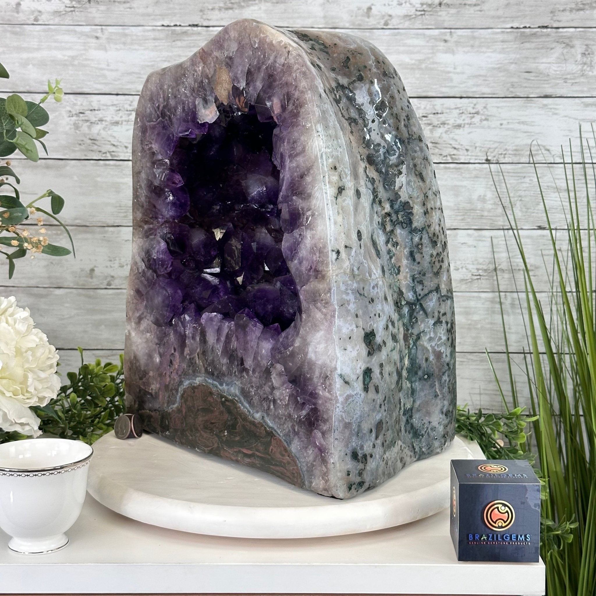 Extra Plus Quality Polished Brazilian Amethyst Cathedral, 85.4 lbs & 16.75" tall Model #5602-0044 by Brazil Gems - Brazil GemsBrazil GemsExtra Plus Quality Polished Brazilian Amethyst Cathedral, 85.4 lbs & 16.75" tall Model #5602-0044 by Brazil GemsPolished Cathedrals5602-0044