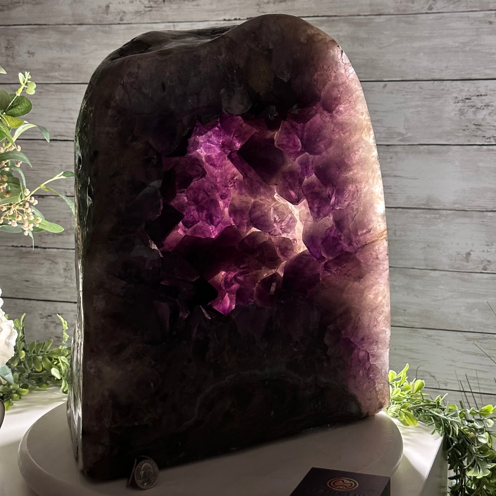 Extra Plus Quality Polished Brazilian Amethyst Cathedral, 85.4 lbs & 16.75" tall Model #5602-0044 by Brazil Gems - Brazil GemsBrazil GemsExtra Plus Quality Polished Brazilian Amethyst Cathedral, 85.4 lbs & 16.75" tall Model #5602-0044 by Brazil GemsPolished Cathedrals5602-0044