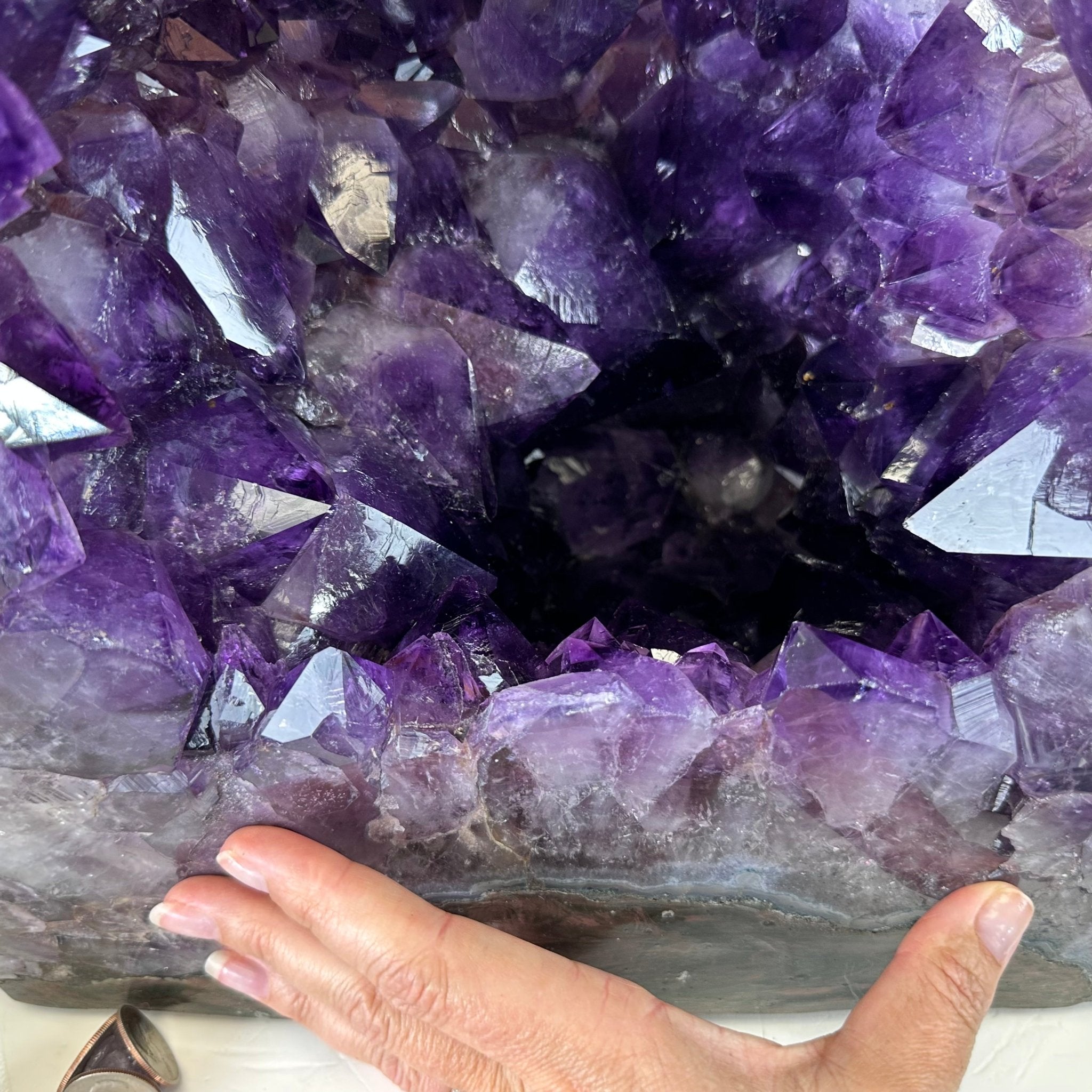 Extra Plus Quality Polished Brazilian Amethyst Cathedral, 85.4 lbs & 16.75" tall Model #5602-0044 by Brazil Gems - Brazil GemsBrazil GemsExtra Plus Quality Polished Brazilian Amethyst Cathedral, 85.4 lbs & 16.75" tall Model #5602-0044 by Brazil GemsPolished Cathedrals5602-0044