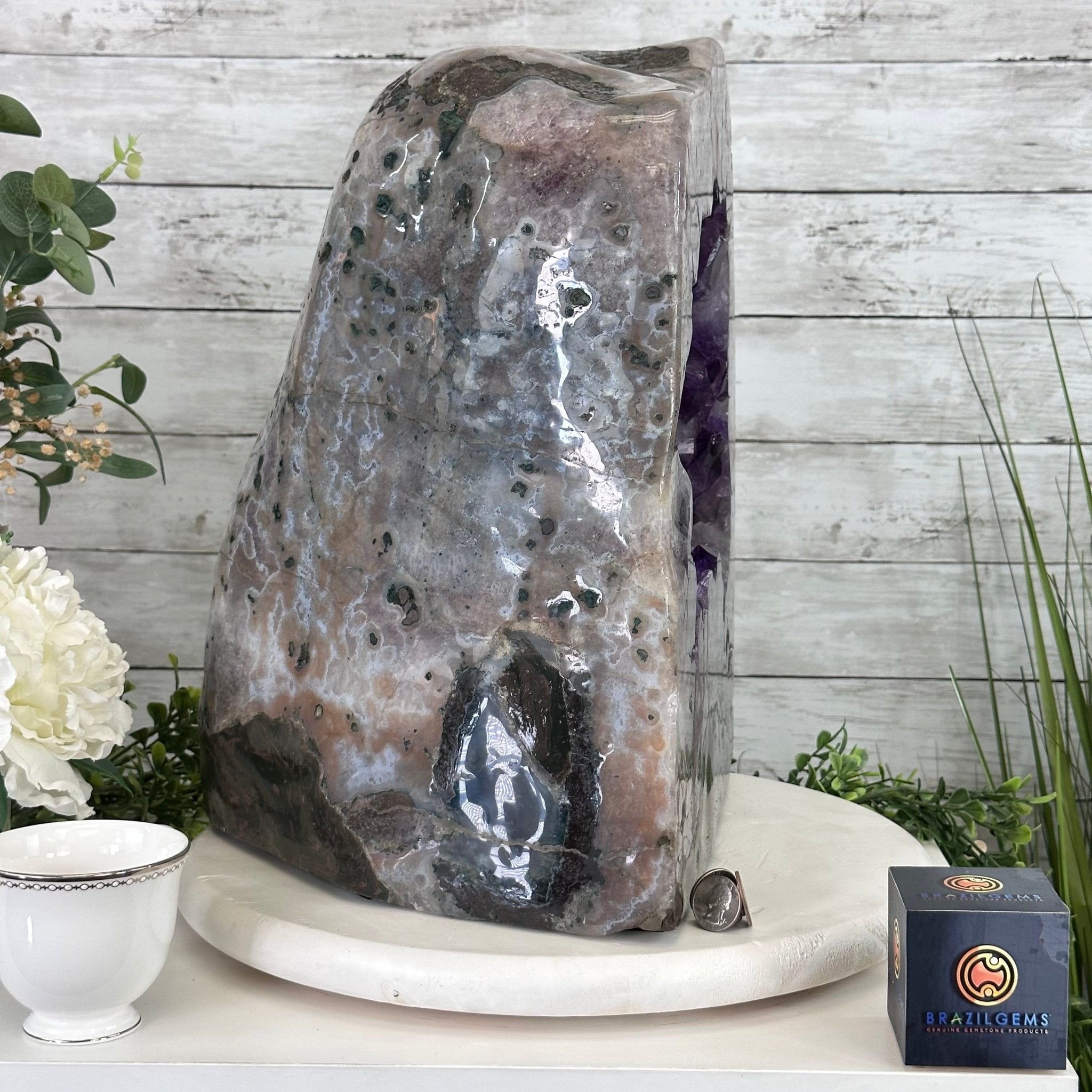 Extra Plus Quality Polished Brazilian Amethyst Cathedral, 85.4 lbs & 16.75" tall Model #5602-0044 by Brazil Gems - Brazil GemsBrazil GemsExtra Plus Quality Polished Brazilian Amethyst Cathedral, 85.4 lbs & 16.75" tall Model #5602-0044 by Brazil GemsPolished Cathedrals5602-0044