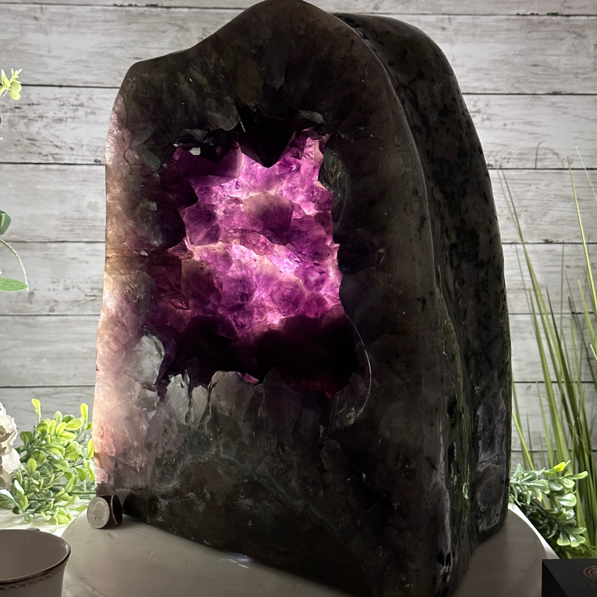 Extra Plus Quality Polished Brazilian Amethyst Cathedral, 85.4 lbs & 16.75" tall Model #5602-0044 by Brazil Gems - Brazil GemsBrazil GemsExtra Plus Quality Polished Brazilian Amethyst Cathedral, 85.4 lbs & 16.75" tall Model #5602-0044 by Brazil GemsPolished Cathedrals5602-0044