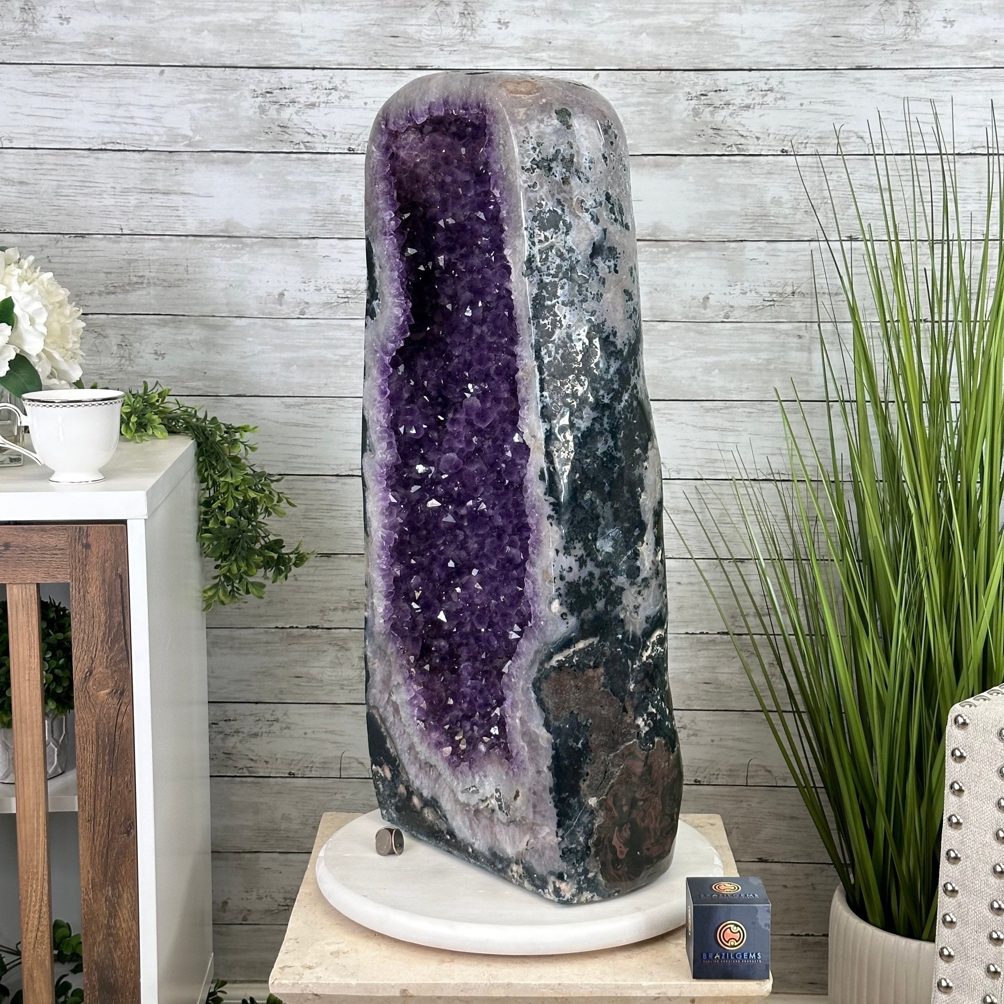 Extra Plus Quality Polished Brazilian Amethyst Cathedral, 96.2 lbs & 27.75" tall Model #5602-0057 by Brazil Gems - Brazil GemsBrazil GemsExtra Plus Quality Polished Brazilian Amethyst Cathedral, 96.2 lbs & 27.75" tall Model #5602-0057 by Brazil GemsPolished Cathedrals5602-0057