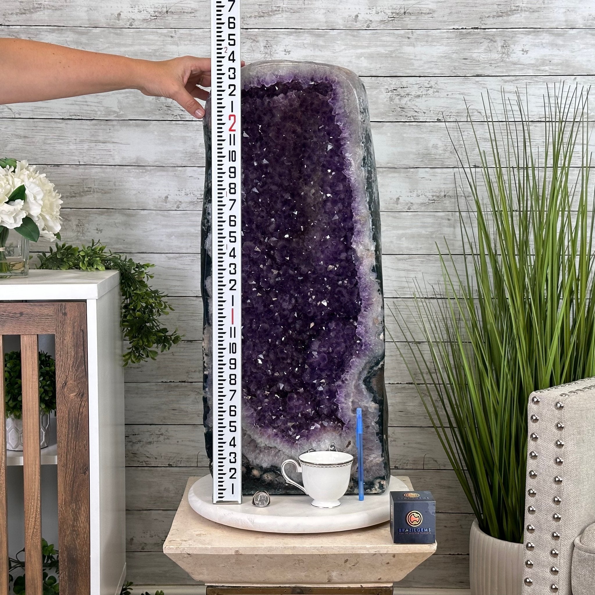 Extra Plus Quality Polished Brazilian Amethyst Cathedral, 96.2 lbs & 27.75" tall Model #5602-0057 by Brazil Gems - Brazil GemsBrazil GemsExtra Plus Quality Polished Brazilian Amethyst Cathedral, 96.2 lbs & 27.75" tall Model #5602-0057 by Brazil GemsPolished Cathedrals5602-0057