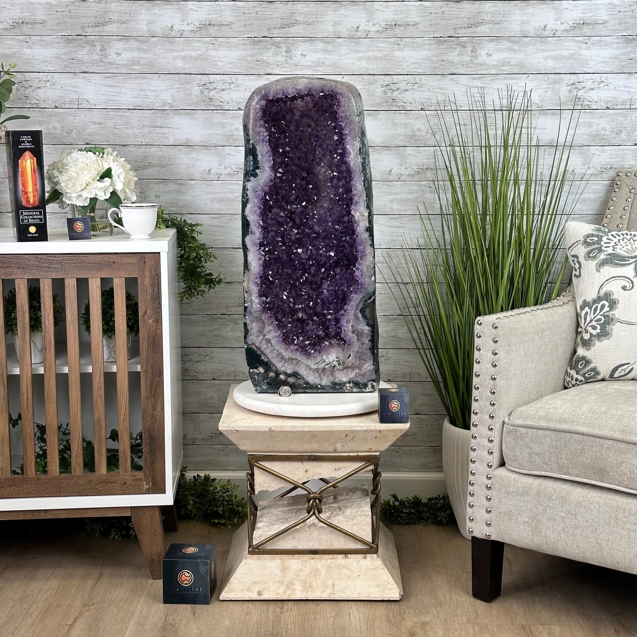 Extra Plus Quality Polished Brazilian Amethyst Cathedral, 96.2 lbs & 27.75" tall Model #5602-0057 by Brazil Gems - Brazil GemsBrazil GemsExtra Plus Quality Polished Brazilian Amethyst Cathedral, 96.2 lbs & 27.75" tall Model #5602-0057 by Brazil GemsPolished Cathedrals5602-0057