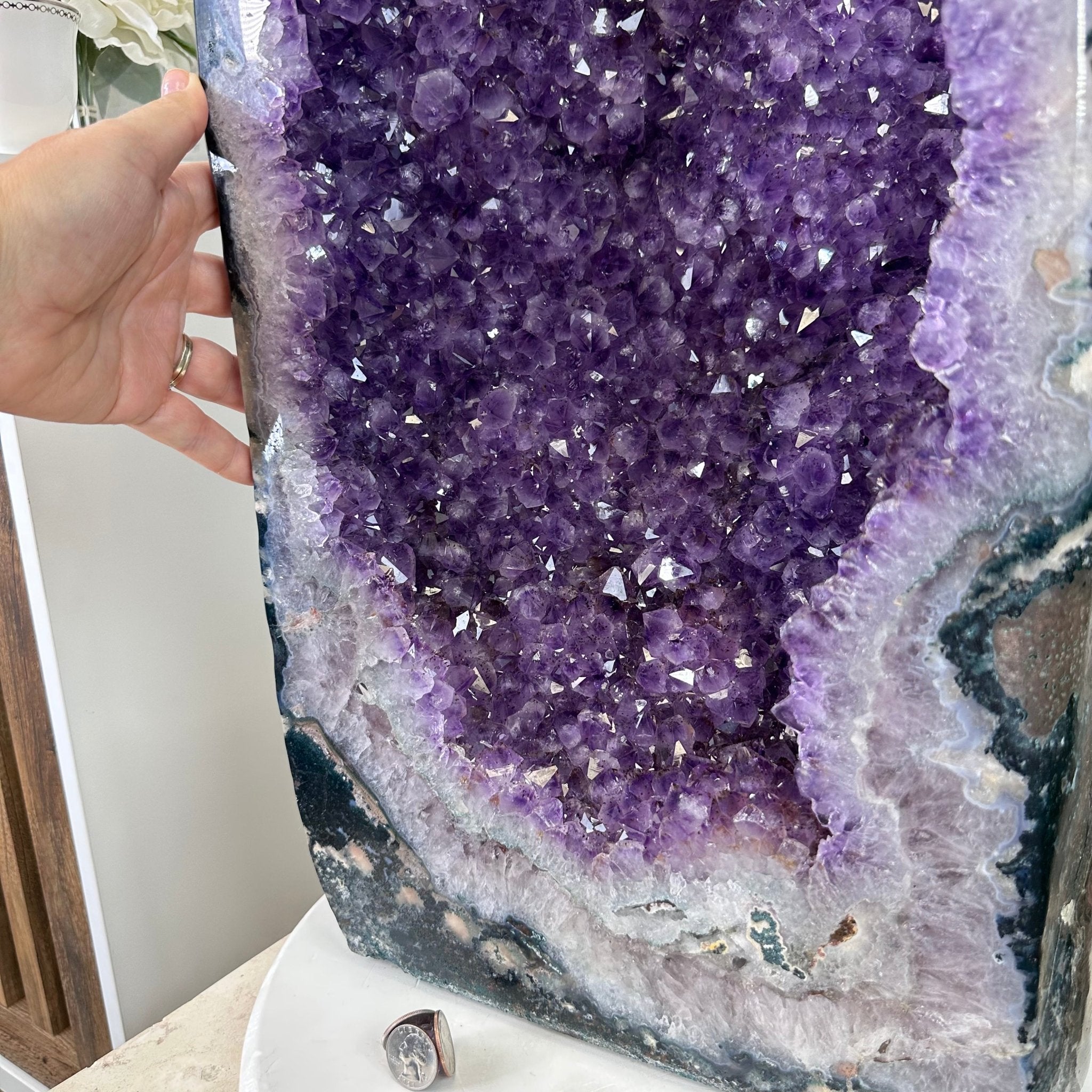 Extra Plus Quality Polished Brazilian Amethyst Cathedral, 96.2 lbs & 27.75" tall Model #5602-0057 by Brazil Gems - Brazil GemsBrazil GemsExtra Plus Quality Polished Brazilian Amethyst Cathedral, 96.2 lbs & 27.75" tall Model #5602-0057 by Brazil GemsPolished Cathedrals5602-0057