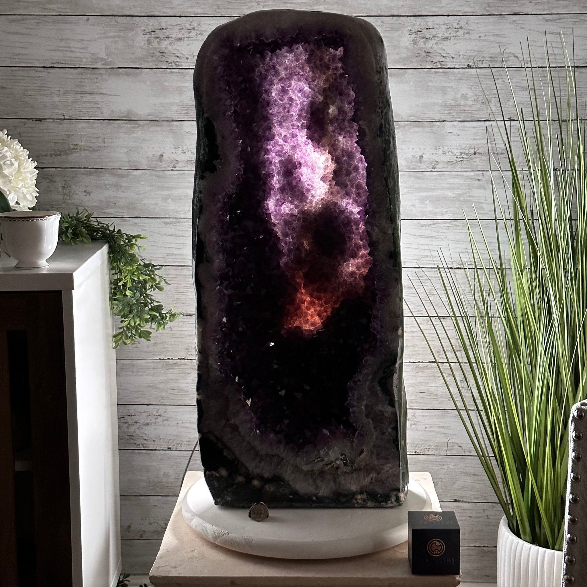 Extra Plus Quality Polished Brazilian Amethyst Cathedral, 96.2 lbs & 27.75" tall Model #5602-0057 by Brazil Gems - Brazil GemsBrazil GemsExtra Plus Quality Polished Brazilian Amethyst Cathedral, 96.2 lbs & 27.75" tall Model #5602-0057 by Brazil GemsPolished Cathedrals5602-0057