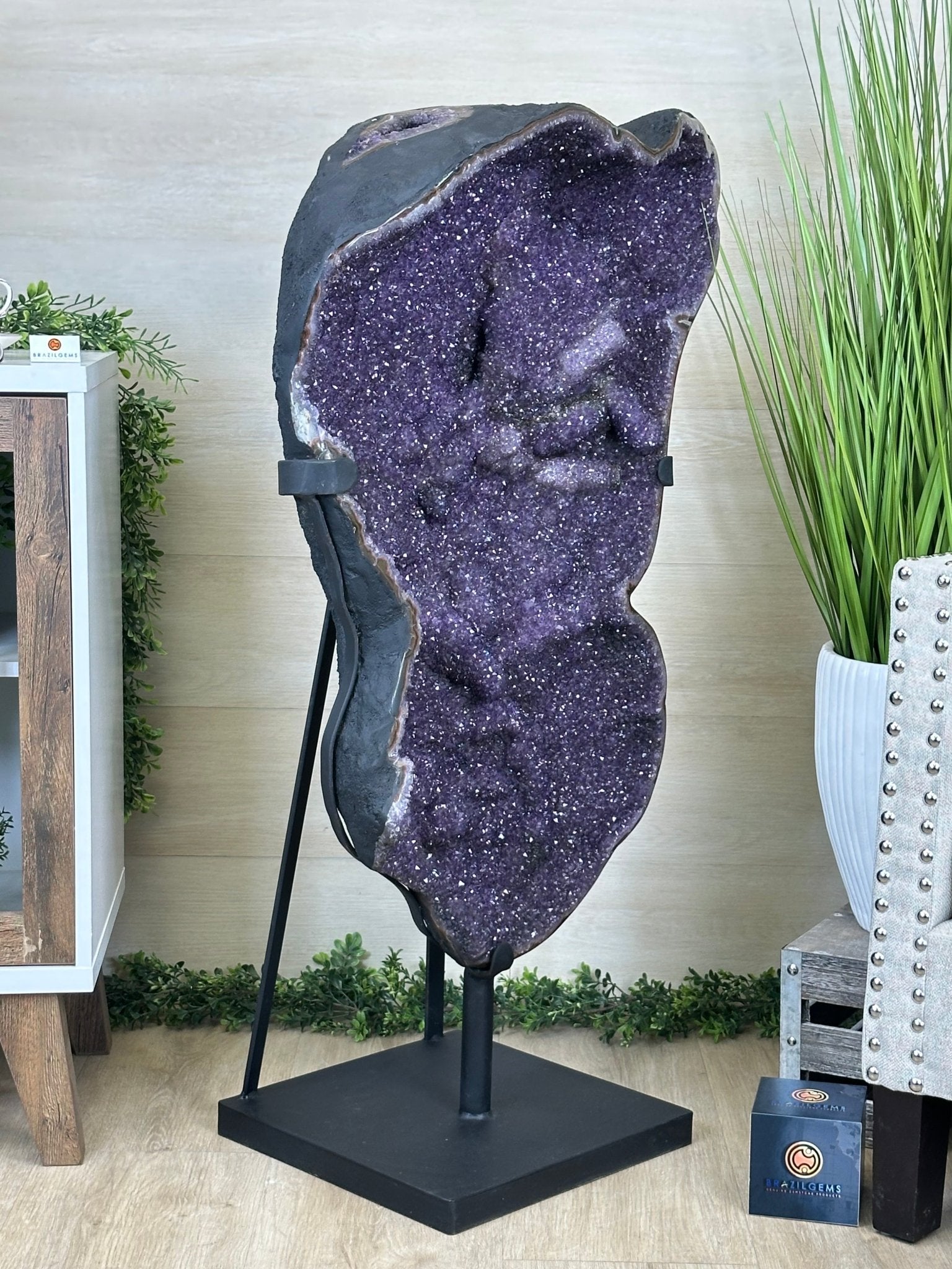 Extra Plus Uruguayan Amethyst Cluster on a Metal Base, 167.6 lbs & 41.1" Tall, #5491 - 0249 - Brazil GemsBrazil GemsExtra Plus Uruguayan Amethyst Cluster on a Metal Base, 167.6 lbs & 41.1" Tall, #5491 - 0249Clusters on Fixed Bases5491 - 0249