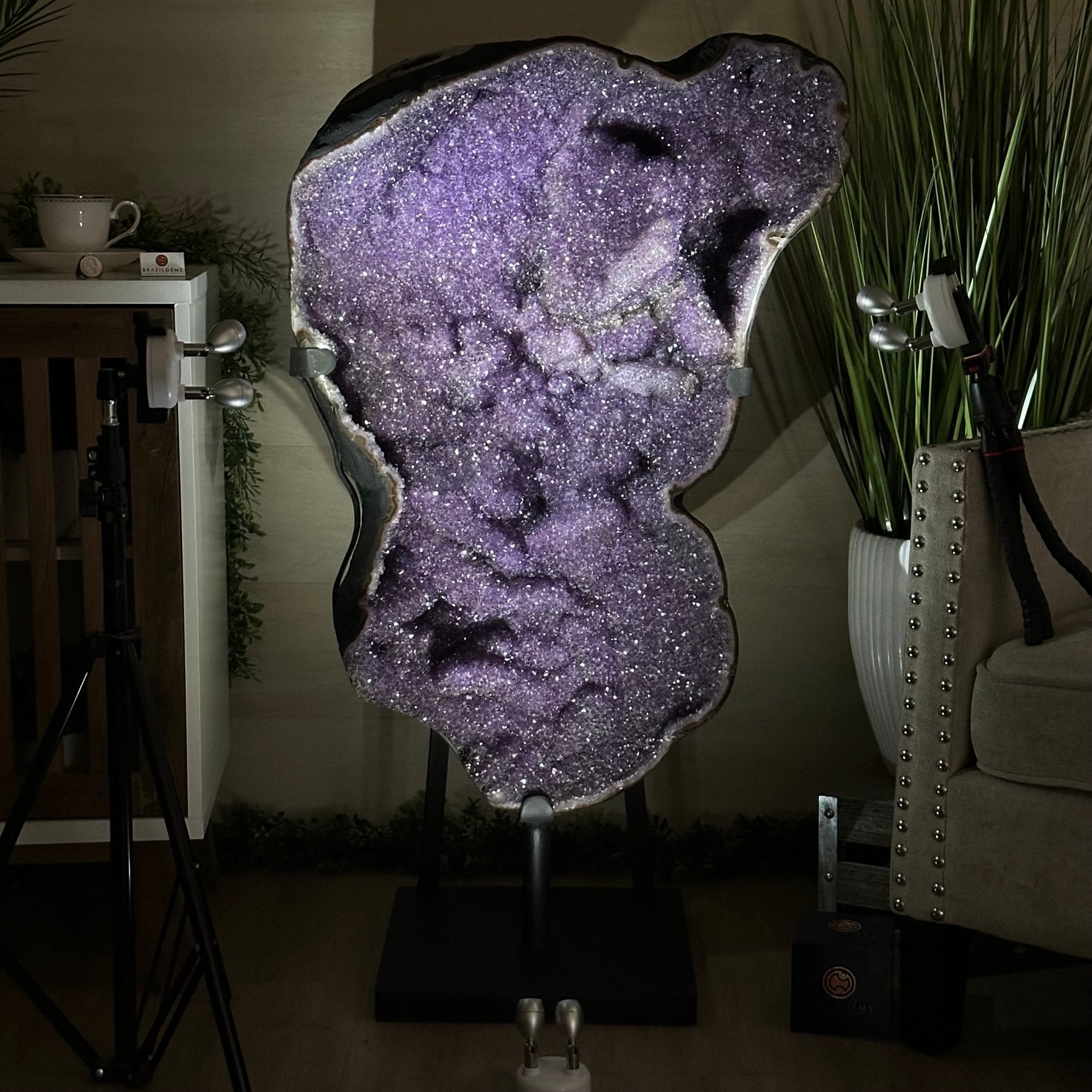 Extra Plus Uruguayan Amethyst Cluster on a Metal Base, 167.6 lbs & 41.1" Tall, #5491 - 0249 - Brazil GemsBrazil GemsExtra Plus Uruguayan Amethyst Cluster on a Metal Base, 167.6 lbs & 41.1" Tall, #5491 - 0249Clusters on Fixed Bases5491 - 0249