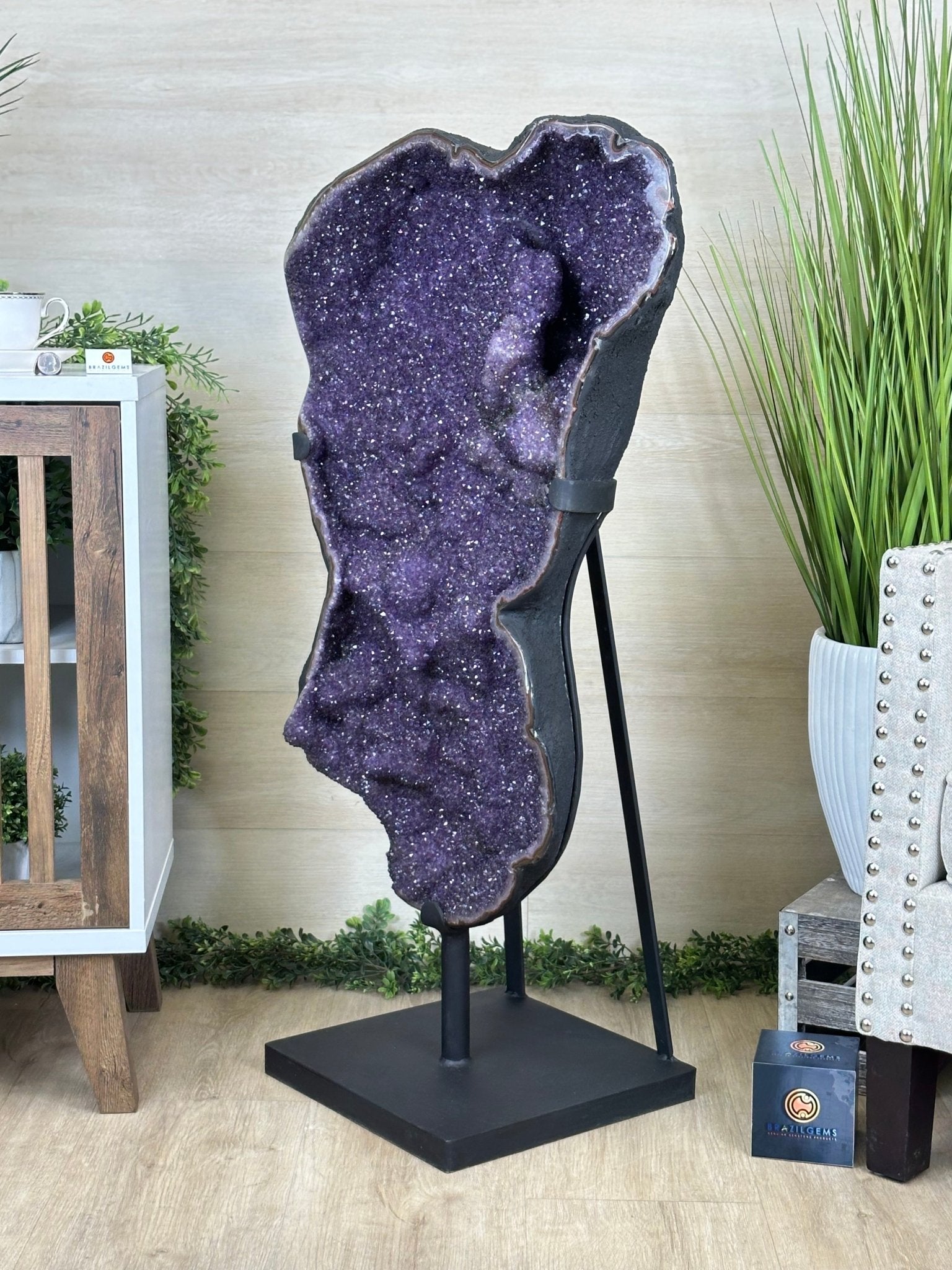 Extra Plus Uruguayan Amethyst Cluster on a Metal Base, 167.6 lbs & 41.1" Tall, #5491 - 0249 - Brazil GemsBrazil GemsExtra Plus Uruguayan Amethyst Cluster on a Metal Base, 167.6 lbs & 41.1" Tall, #5491 - 0249Clusters on Fixed Bases5491 - 0249