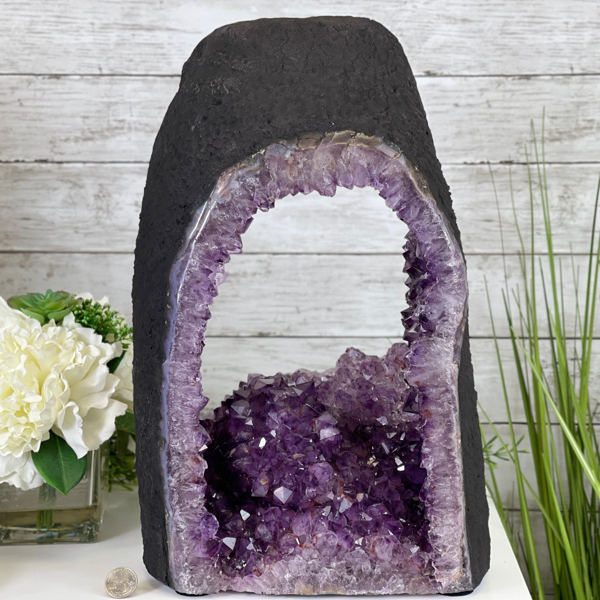 Extra Quality 2-Sided Brazilian Amethyst Cathedral, 28 lbs, 16.7" tall, #5605-0056 by Brazil Gems - Brazil GemsBrazil GemsExtra Quality 2-Sided Brazilian Amethyst Cathedral, 28 lbs, 16.7" tall, #5605-0056 by Brazil GemsOpen 2-Sided Cathedrals5605-0056