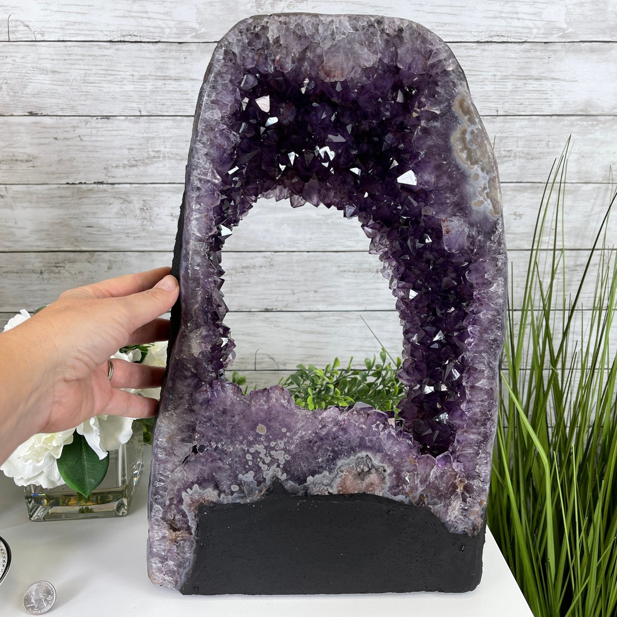 Extra Quality 2-Sided Brazilian Amethyst Cathedral, 28 lbs, 16.7" tall, #5605-0056 by Brazil Gems - Brazil GemsBrazil GemsExtra Quality 2-Sided Brazilian Amethyst Cathedral, 28 lbs, 16.7" tall, #5605-0056 by Brazil GemsOpen 2-Sided Cathedrals5605-0056