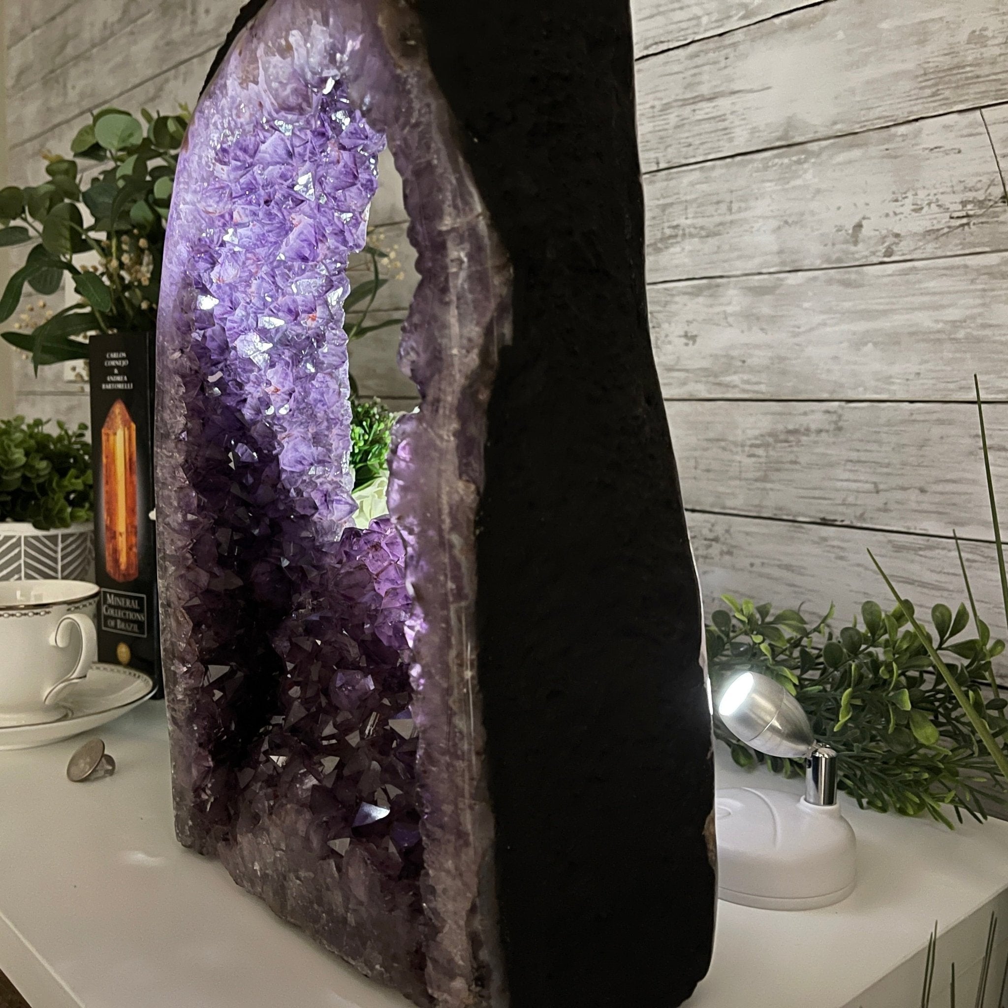 Extra Quality 2-Sided Brazilian Amethyst Cathedral, 28 lbs, 16.7" tall, #5605-0056 by Brazil Gems - Brazil GemsBrazil GemsExtra Quality 2-Sided Brazilian Amethyst Cathedral, 28 lbs, 16.7" tall, #5605-0056 by Brazil GemsOpen 2-Sided Cathedrals5605-0056