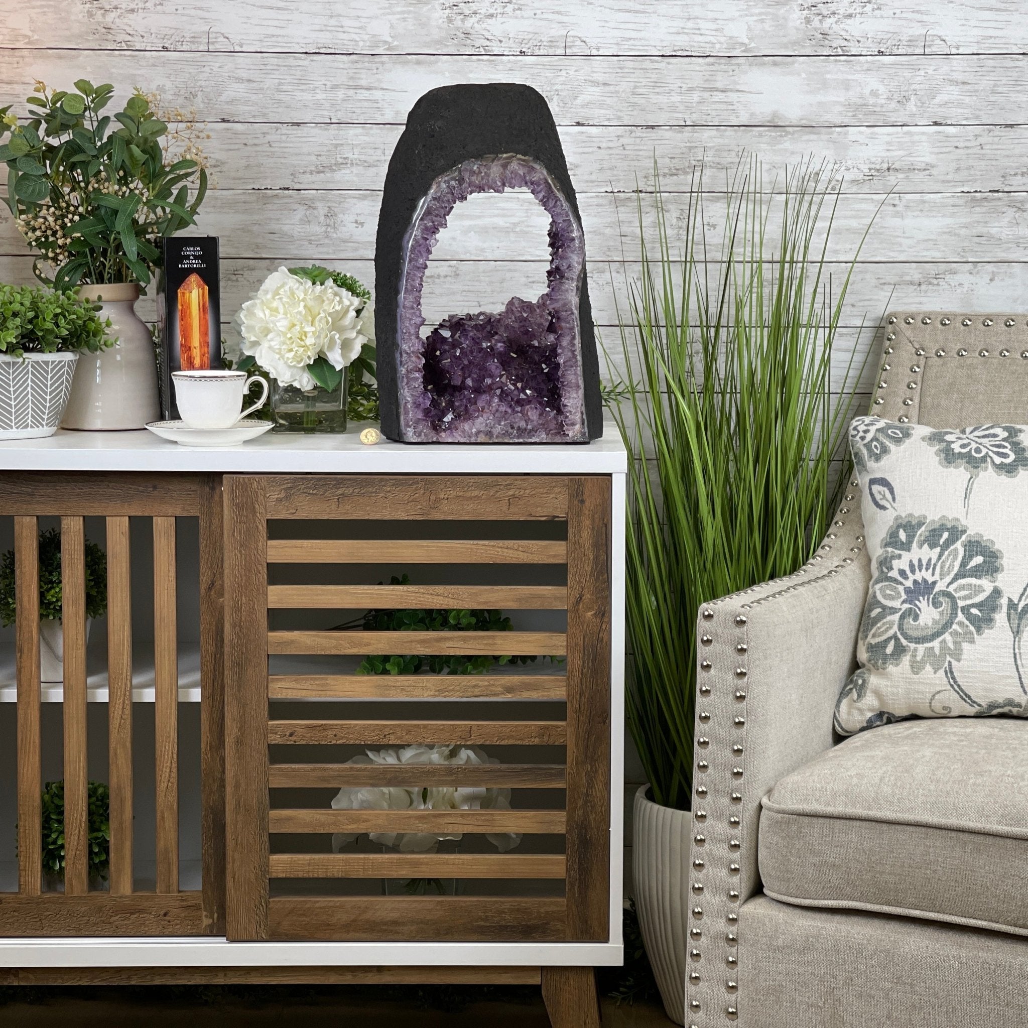 Extra Quality 2-Sided Brazilian Amethyst Cathedral, 28 lbs, 16.7" tall, #5605-0056 by Brazil Gems - Brazil GemsBrazil GemsExtra Quality 2-Sided Brazilian Amethyst Cathedral, 28 lbs, 16.7" tall, #5605-0056 by Brazil GemsOpen 2-Sided Cathedrals5605-0056