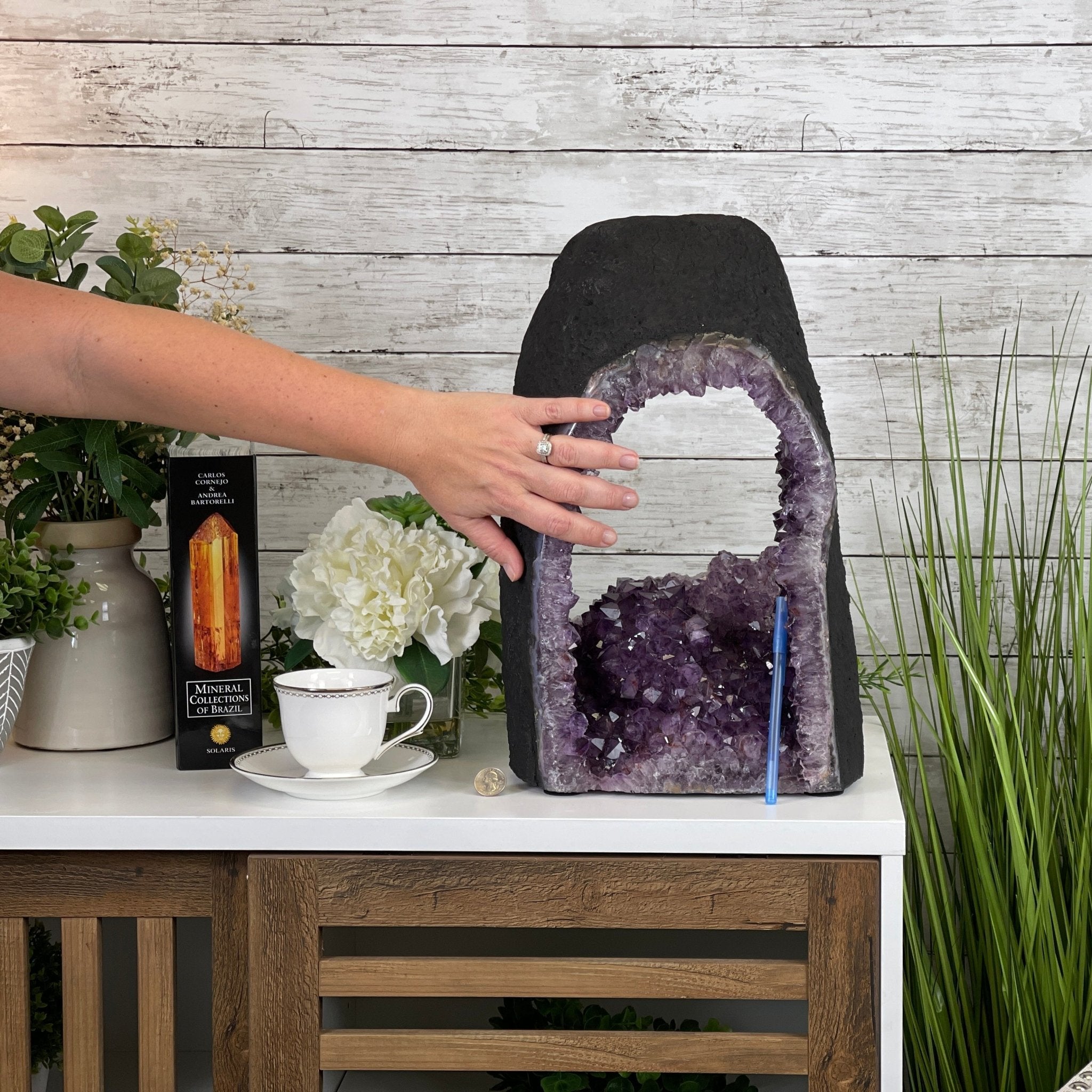 Extra Quality 2-Sided Brazilian Amethyst Cathedral, 28 lbs, 16.7" tall, #5605-0056 by Brazil Gems - Brazil GemsBrazil GemsExtra Quality 2-Sided Brazilian Amethyst Cathedral, 28 lbs, 16.7" tall, #5605-0056 by Brazil GemsOpen 2-Sided Cathedrals5605-0056