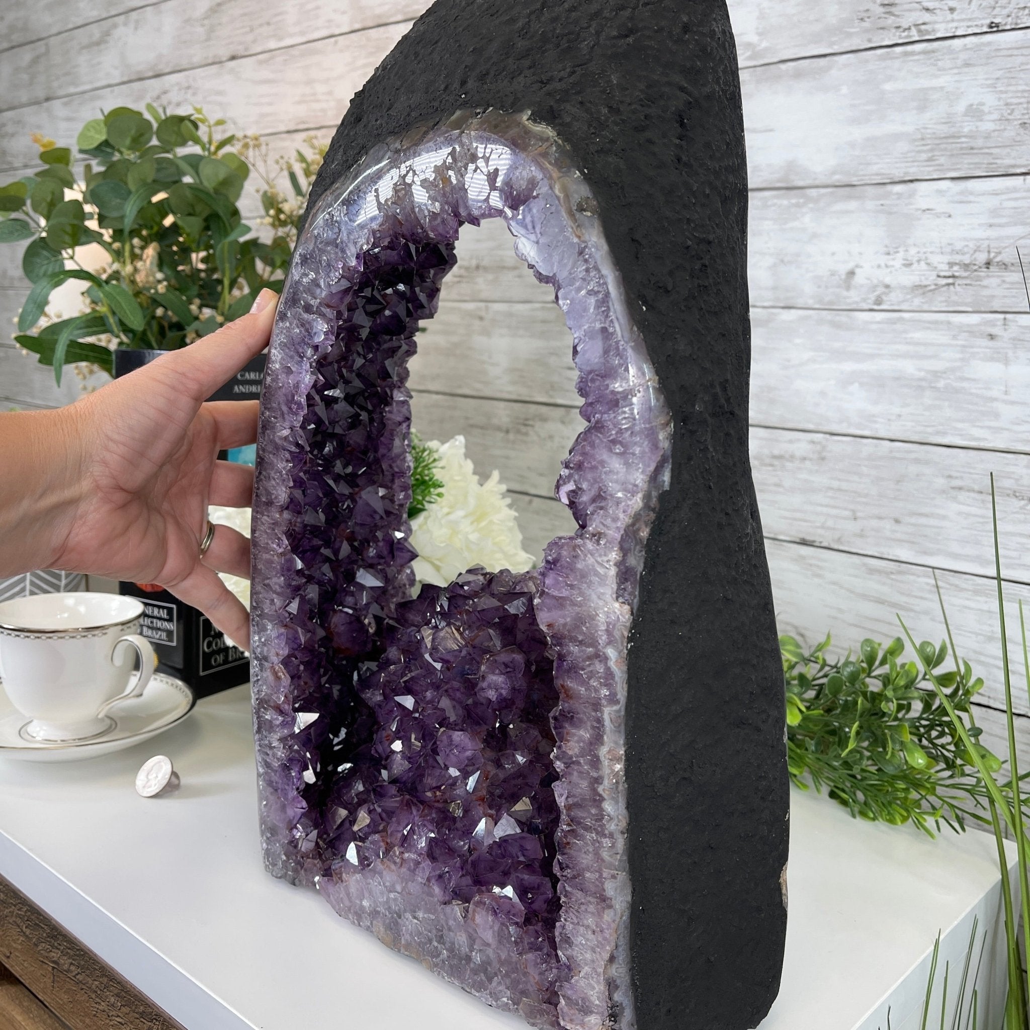 Extra Quality 2-Sided Brazilian Amethyst Cathedral, 28 lbs, 16.7" tall, #5605-0056 by Brazil Gems - Brazil GemsBrazil GemsExtra Quality 2-Sided Brazilian Amethyst Cathedral, 28 lbs, 16.7" tall, #5605-0056 by Brazil GemsOpen 2-Sided Cathedrals5605-0056