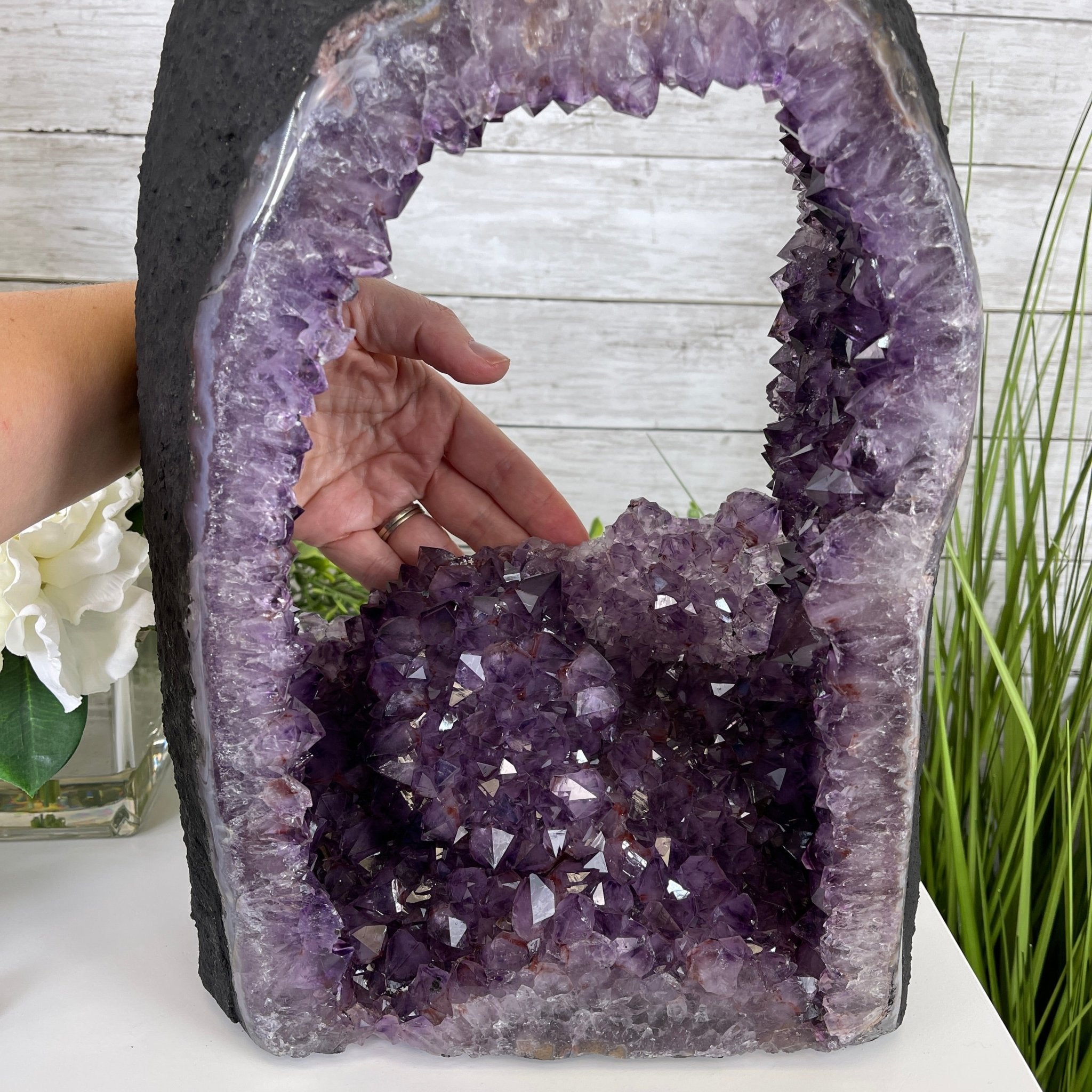 Extra Quality 2-Sided Brazilian Amethyst Cathedral, 28 lbs, 16.7" tall, #5605-0056 by Brazil Gems - Brazil GemsBrazil GemsExtra Quality 2-Sided Brazilian Amethyst Cathedral, 28 lbs, 16.7" tall, #5605-0056 by Brazil GemsOpen 2-Sided Cathedrals5605-0056