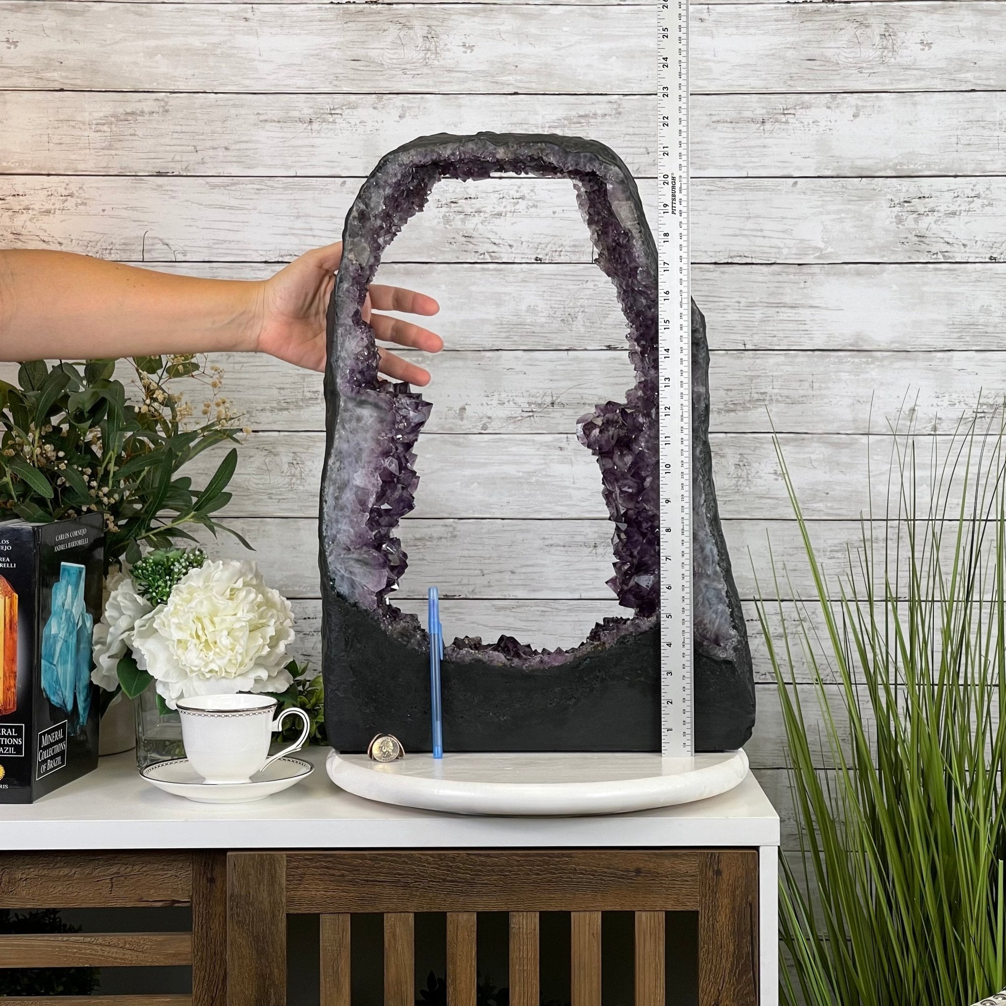 Extra Quality 2-Sided Brazilian Amethyst Cathedral, 33.1 lbs, 21.9" tall, #5605-0071 by Brazil Gems - Brazil GemsBrazil GemsExtra Quality 2-Sided Brazilian Amethyst Cathedral, 33.1 lbs, 21.9" tall, #5605-0071 by Brazil GemsOpen 2-Sided Cathedrals5605-0071