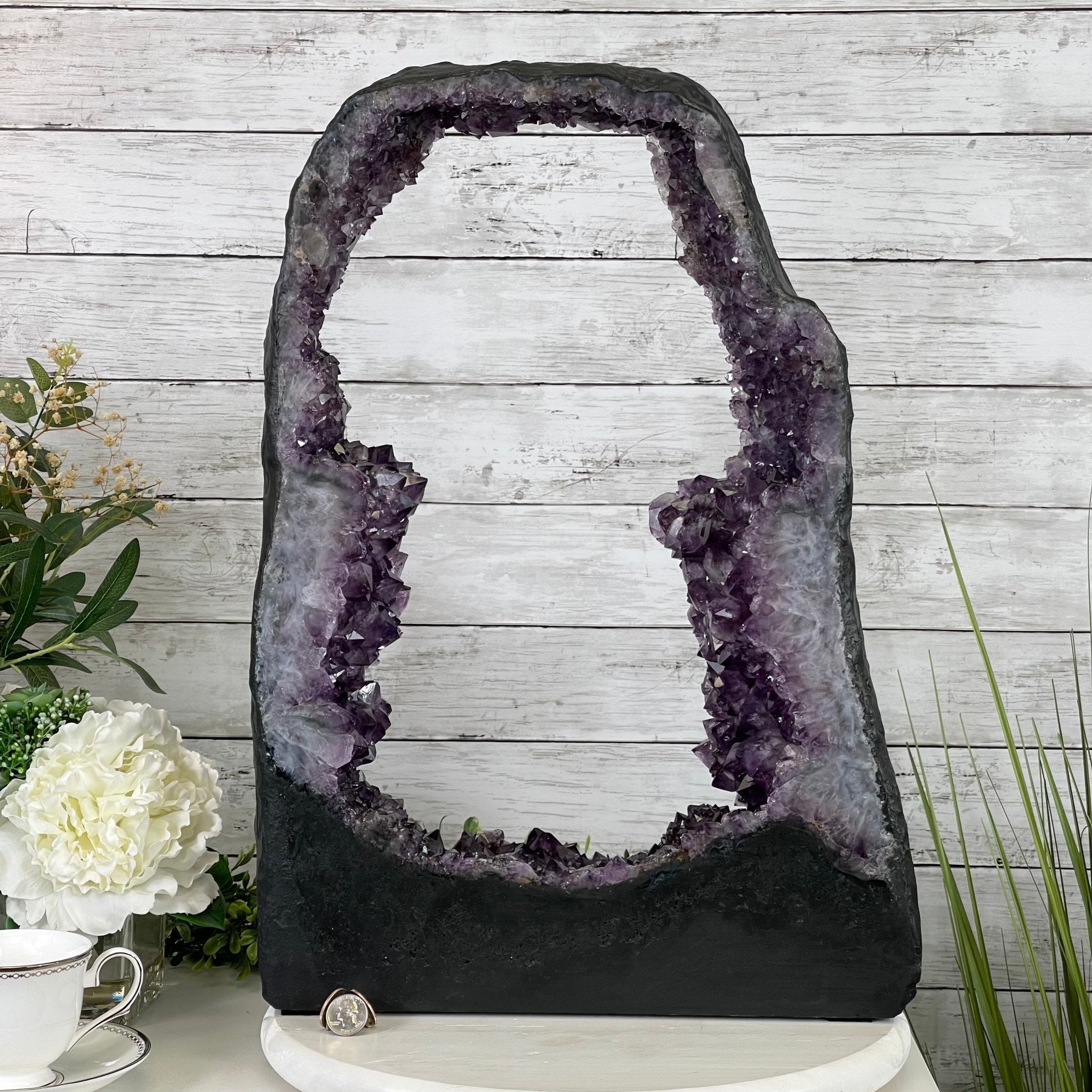 Extra Quality 2-Sided Brazilian Amethyst Cathedral, 33.1 lbs, 21.9" tall, #5605-0071 by Brazil Gems - Brazil GemsBrazil GemsExtra Quality 2-Sided Brazilian Amethyst Cathedral, 33.1 lbs, 21.9" tall, #5605-0071 by Brazil GemsOpen 2-Sided Cathedrals5605-0071