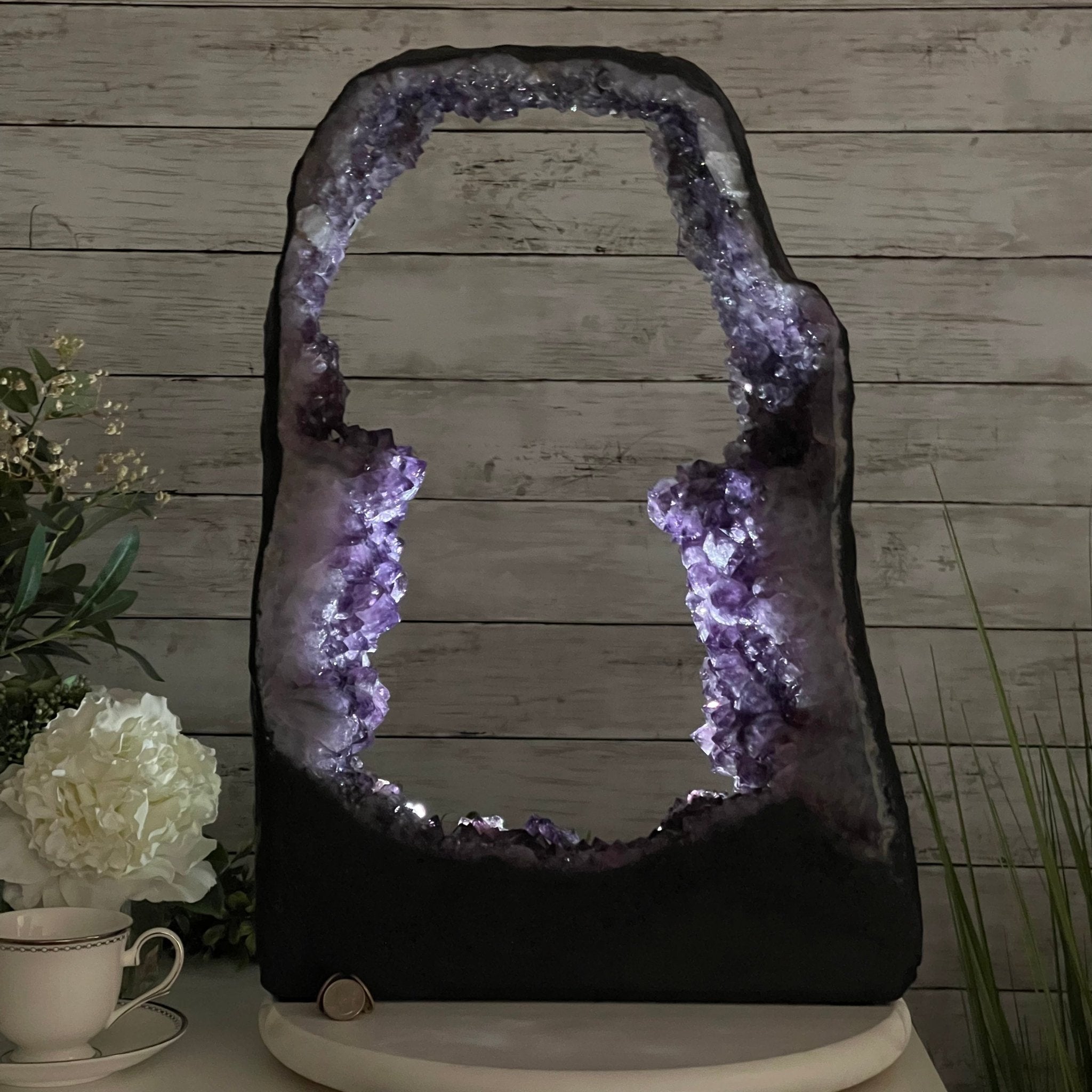 Extra Quality 2-Sided Brazilian Amethyst Cathedral, 33.1 lbs, 21.9" tall, #5605-0071 by Brazil Gems - Brazil GemsBrazil GemsExtra Quality 2-Sided Brazilian Amethyst Cathedral, 33.1 lbs, 21.9" tall, #5605-0071 by Brazil GemsOpen 2-Sided Cathedrals5605-0071