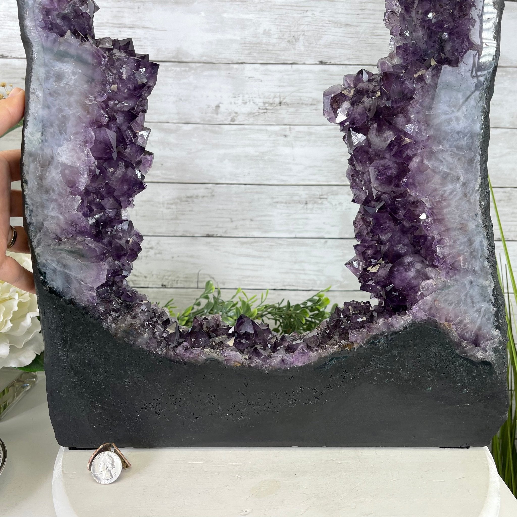 Extra Quality 2-Sided Brazilian Amethyst Cathedral, 33.1 lbs, 21.9" tall, #5605-0071 by Brazil Gems - Brazil GemsBrazil GemsExtra Quality 2-Sided Brazilian Amethyst Cathedral, 33.1 lbs, 21.9" tall, #5605-0071 by Brazil GemsOpen 2-Sided Cathedrals5605-0071