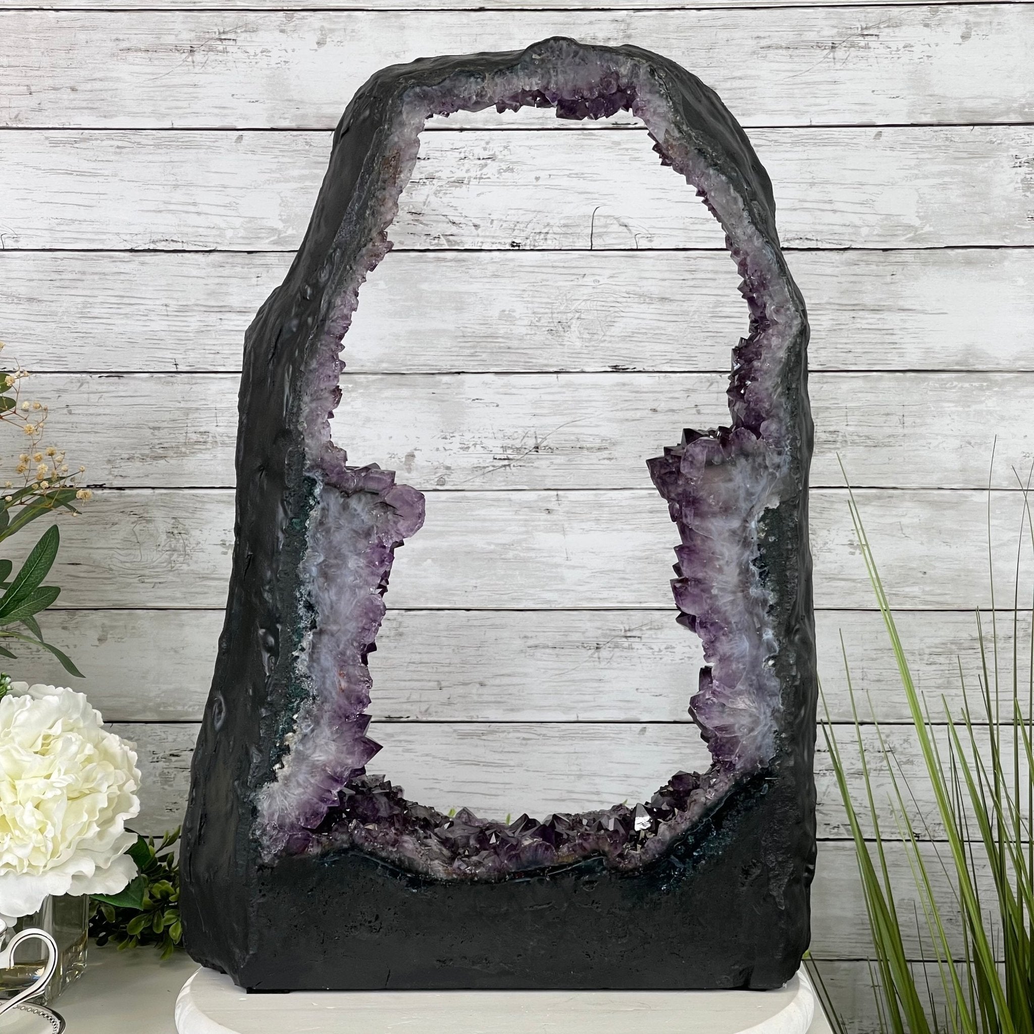 Extra Quality 2-Sided Brazilian Amethyst Cathedral, 33.1 lbs, 21.9" tall, #5605-0071 by Brazil Gems - Brazil GemsBrazil GemsExtra Quality 2-Sided Brazilian Amethyst Cathedral, 33.1 lbs, 21.9" tall, #5605-0071 by Brazil GemsOpen 2-Sided Cathedrals5605-0071