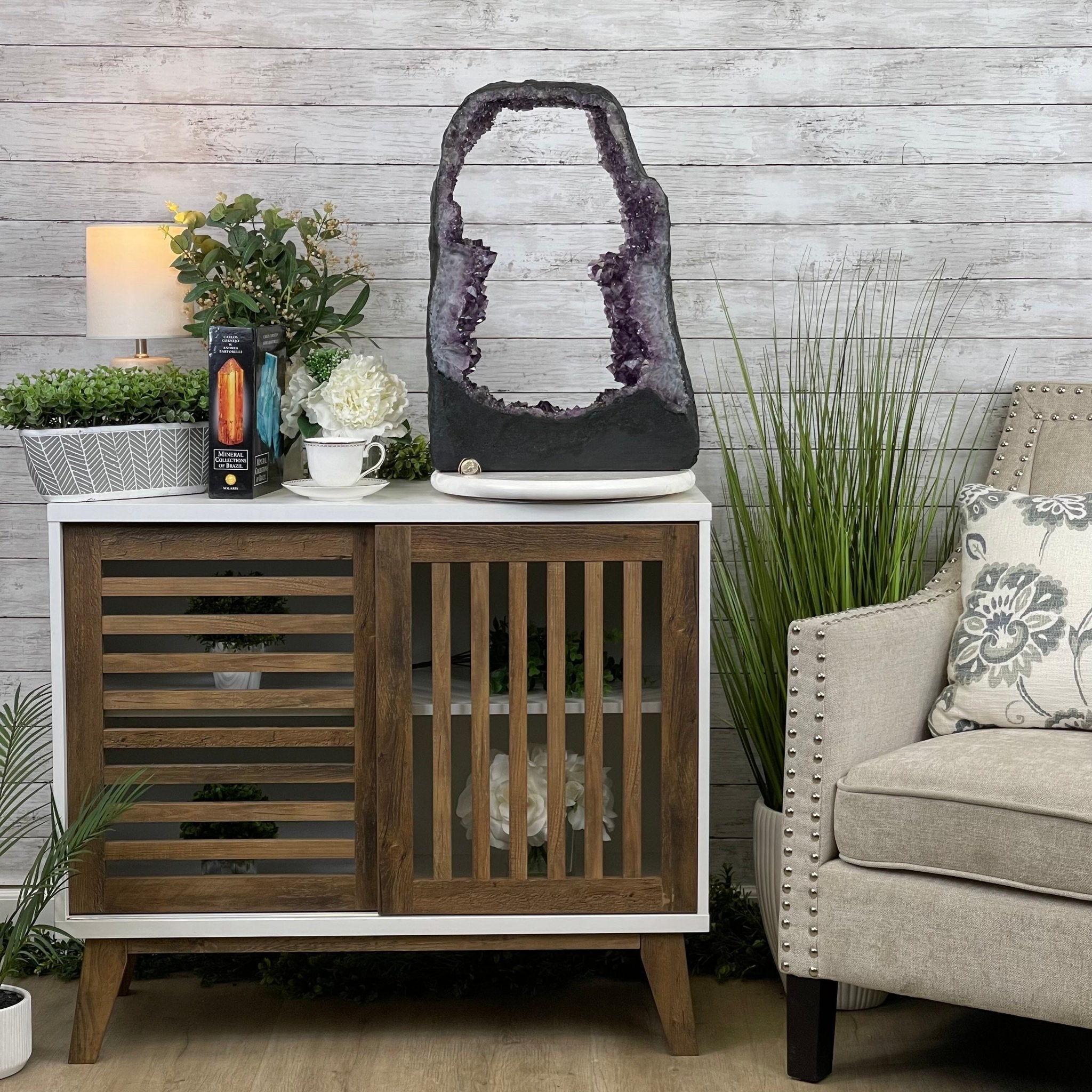 Extra Quality 2-Sided Brazilian Amethyst Cathedral, 33.1 lbs, 21.9" tall, #5605-0071 by Brazil Gems - Brazil GemsBrazil GemsExtra Quality 2-Sided Brazilian Amethyst Cathedral, 33.1 lbs, 21.9" tall, #5605-0071 by Brazil GemsOpen 2-Sided Cathedrals5605-0071