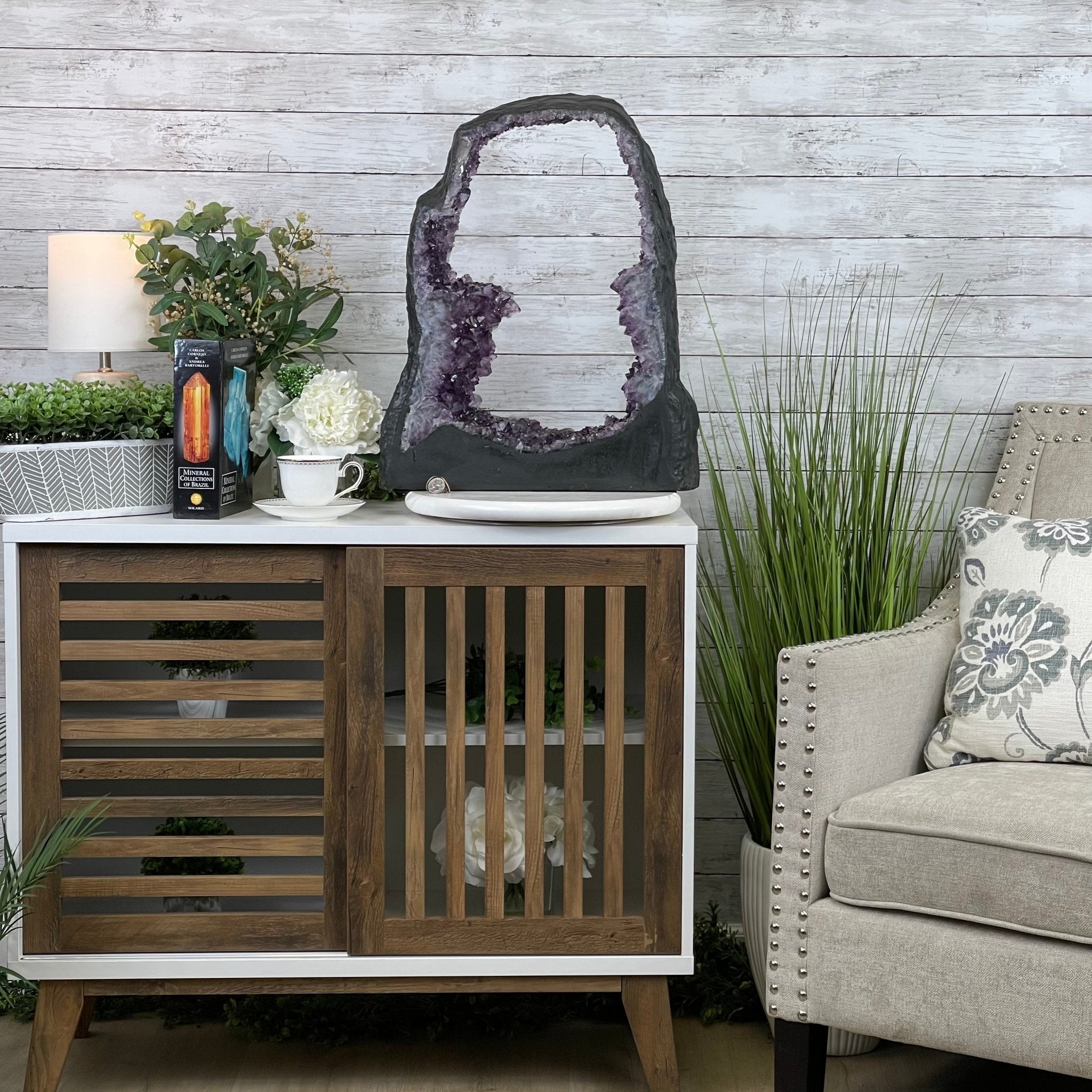 Extra Quality 2-Sided Brazilian Amethyst Cathedral, 33.3 lbs, 21.4" tall, #5605-0072 by Brazil Gems - Brazil GemsBrazil GemsExtra Quality 2-Sided Brazilian Amethyst Cathedral, 33.3 lbs, 21.4" tall, #5605-0072 by Brazil GemsOpen 2-Sided Cathedrals5605-0072