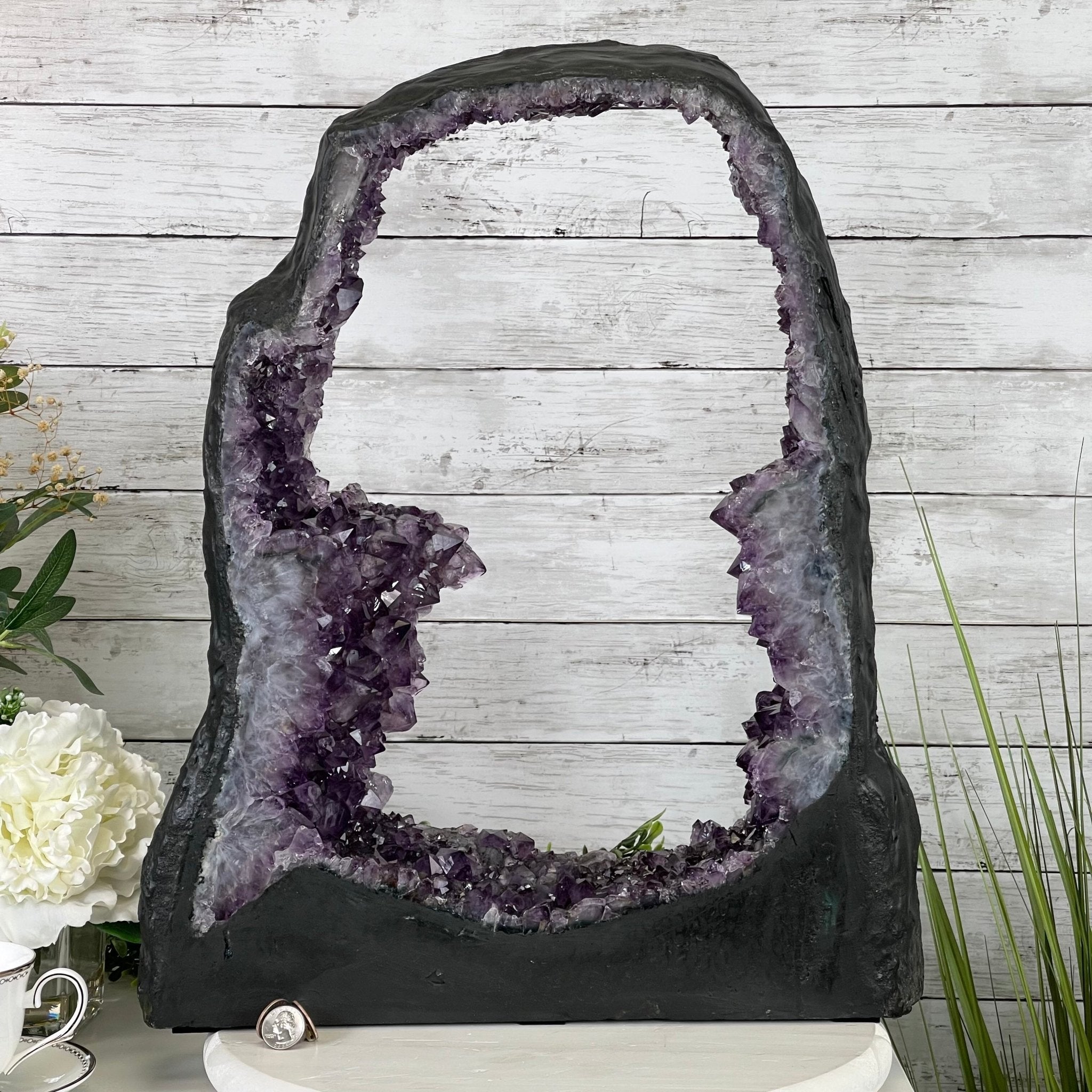 Extra Quality 2-Sided Brazilian Amethyst Cathedral, 33.3 lbs, 21.4" tall, #5605-0072 by Brazil Gems - Brazil GemsBrazil GemsExtra Quality 2-Sided Brazilian Amethyst Cathedral, 33.3 lbs, 21.4" tall, #5605-0072 by Brazil GemsOpen 2-Sided Cathedrals5605-0072