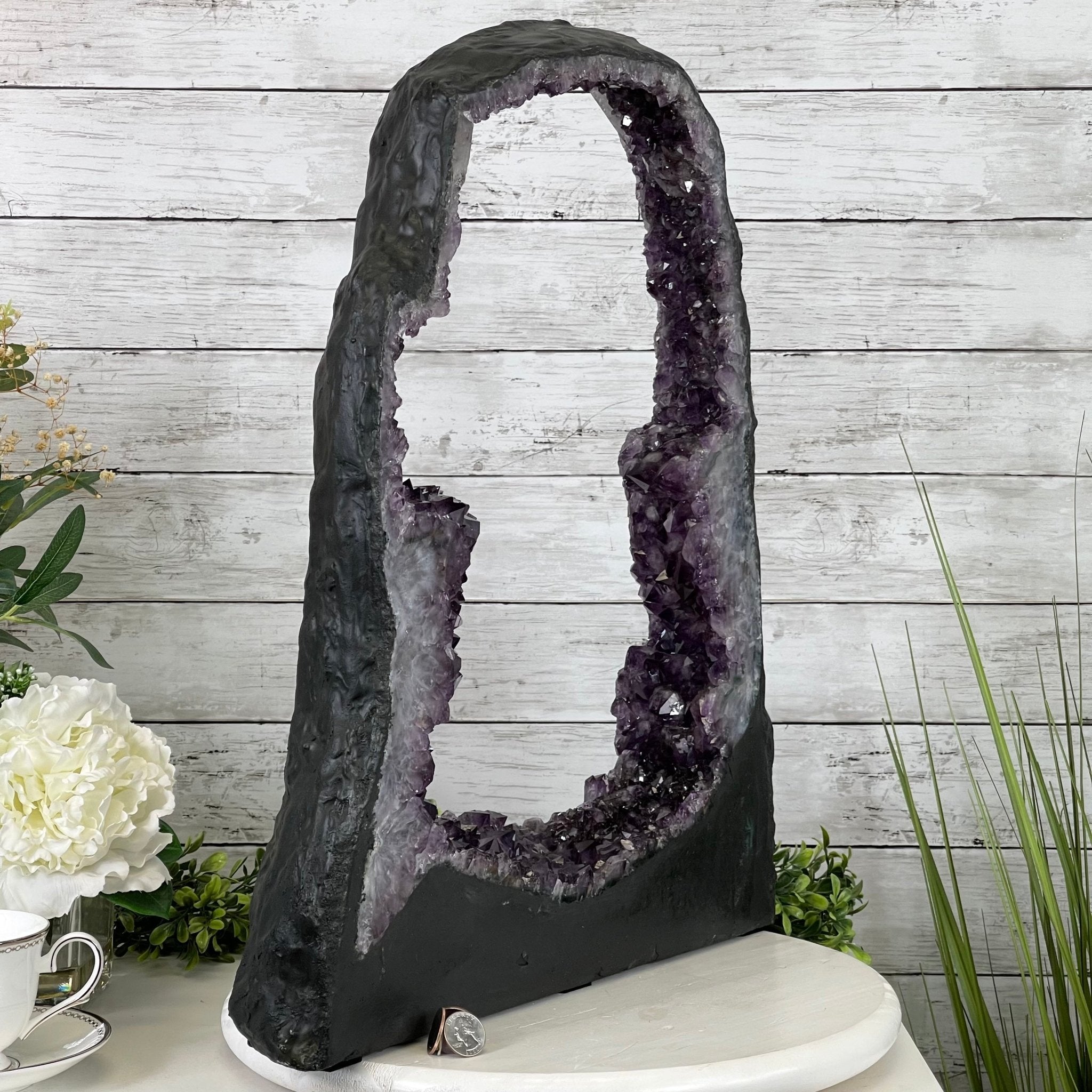 Extra Quality 2-Sided Brazilian Amethyst Cathedral, 33.3 lbs, 21.4" tall, #5605-0072 by Brazil Gems - Brazil GemsBrazil GemsExtra Quality 2-Sided Brazilian Amethyst Cathedral, 33.3 lbs, 21.4" tall, #5605-0072 by Brazil GemsOpen 2-Sided Cathedrals5605-0072