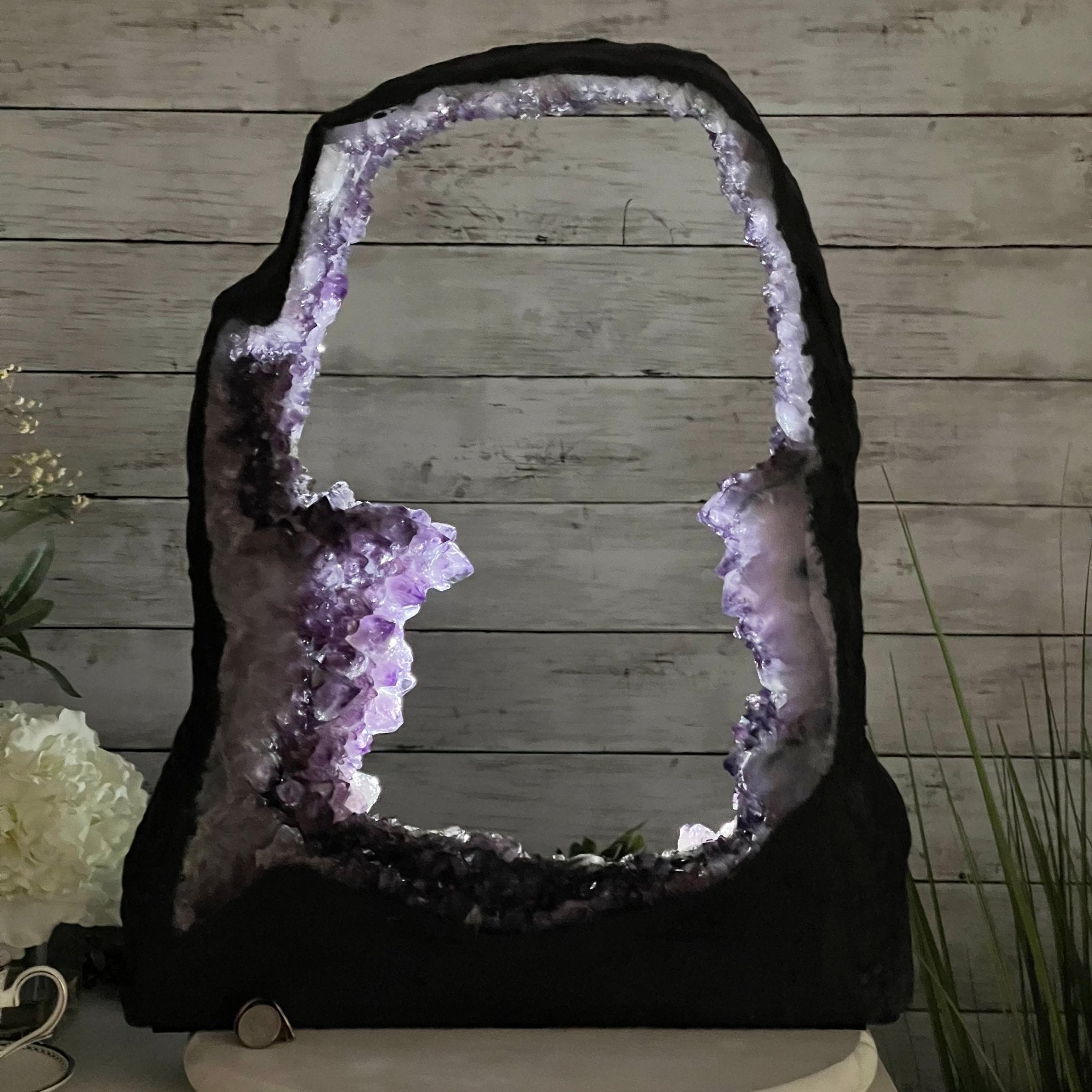 Extra Quality 2-Sided Brazilian Amethyst Cathedral, 33.3 lbs, 21.4" tall, #5605-0072 by Brazil Gems - Brazil GemsBrazil GemsExtra Quality 2-Sided Brazilian Amethyst Cathedral, 33.3 lbs, 21.4" tall, #5605-0072 by Brazil GemsOpen 2-Sided Cathedrals5605-0072