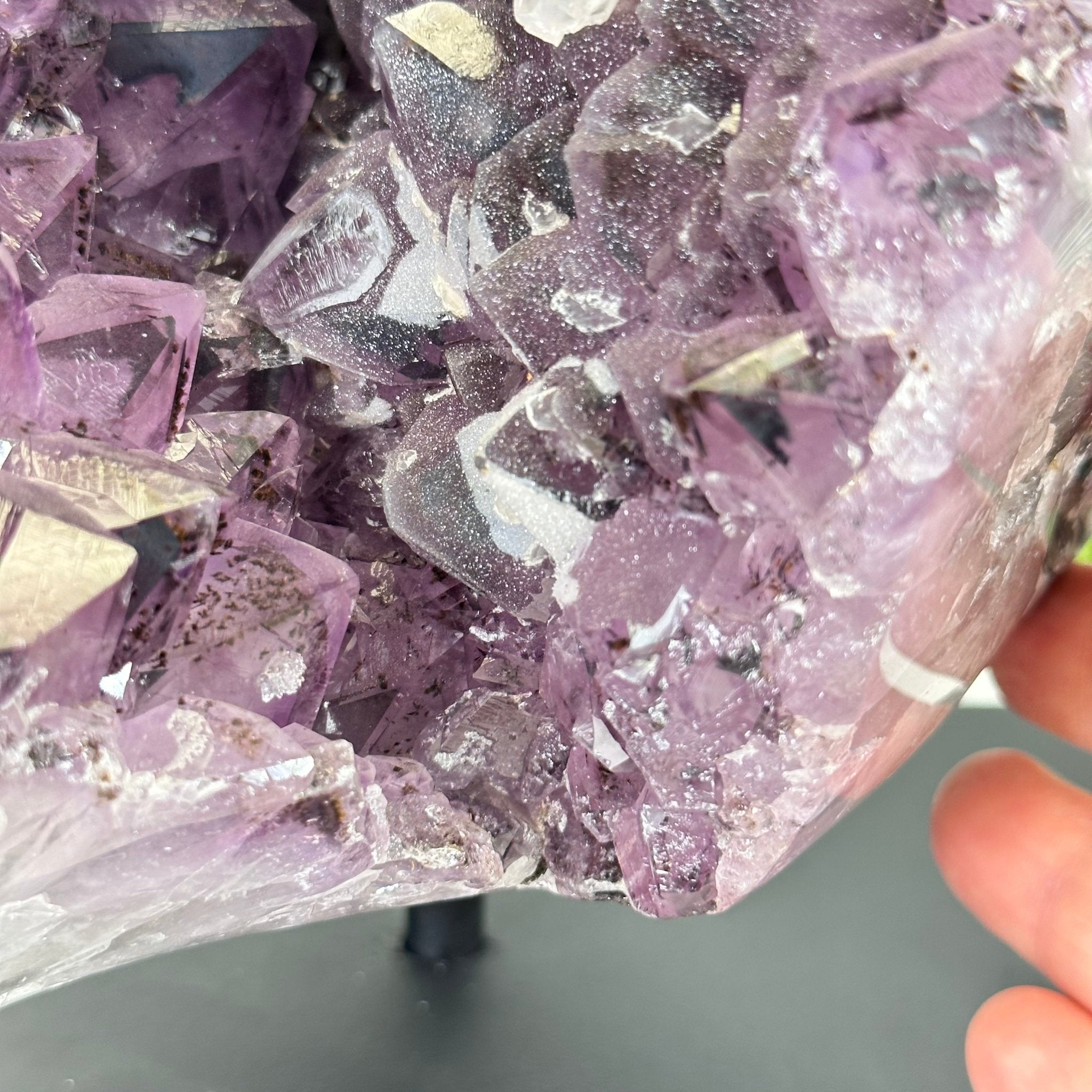 Extra Quality Amethyst Cluster on a Metal Base, 14.7 lbs & 9" Tall, Model #5491-0089 by Brazil Gems - Brazil GemsBrazil GemsExtra Quality Amethyst Cluster on a Metal Base, 14.7 lbs & 9" Tall, Model #5491-0089 by Brazil GemsClusters on Fixed Bases5491-0089