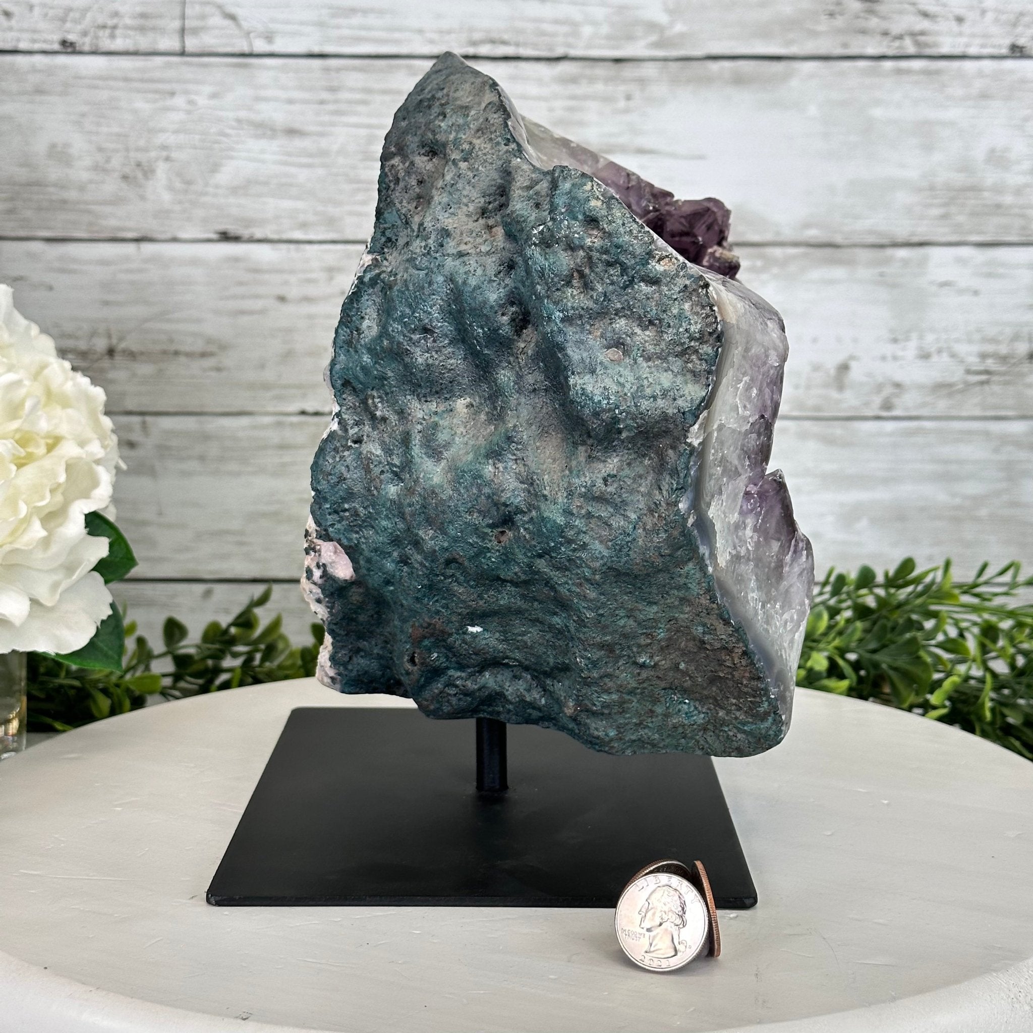 Extra Quality Amethyst Cluster on a Metal Base, 14.7 lbs & 9" Tall, Model #5491-0089 by Brazil Gems - Brazil GemsBrazil GemsExtra Quality Amethyst Cluster on a Metal Base, 14.7 lbs & 9" Tall, Model #5491-0089 by Brazil GemsClusters on Fixed Bases5491-0089