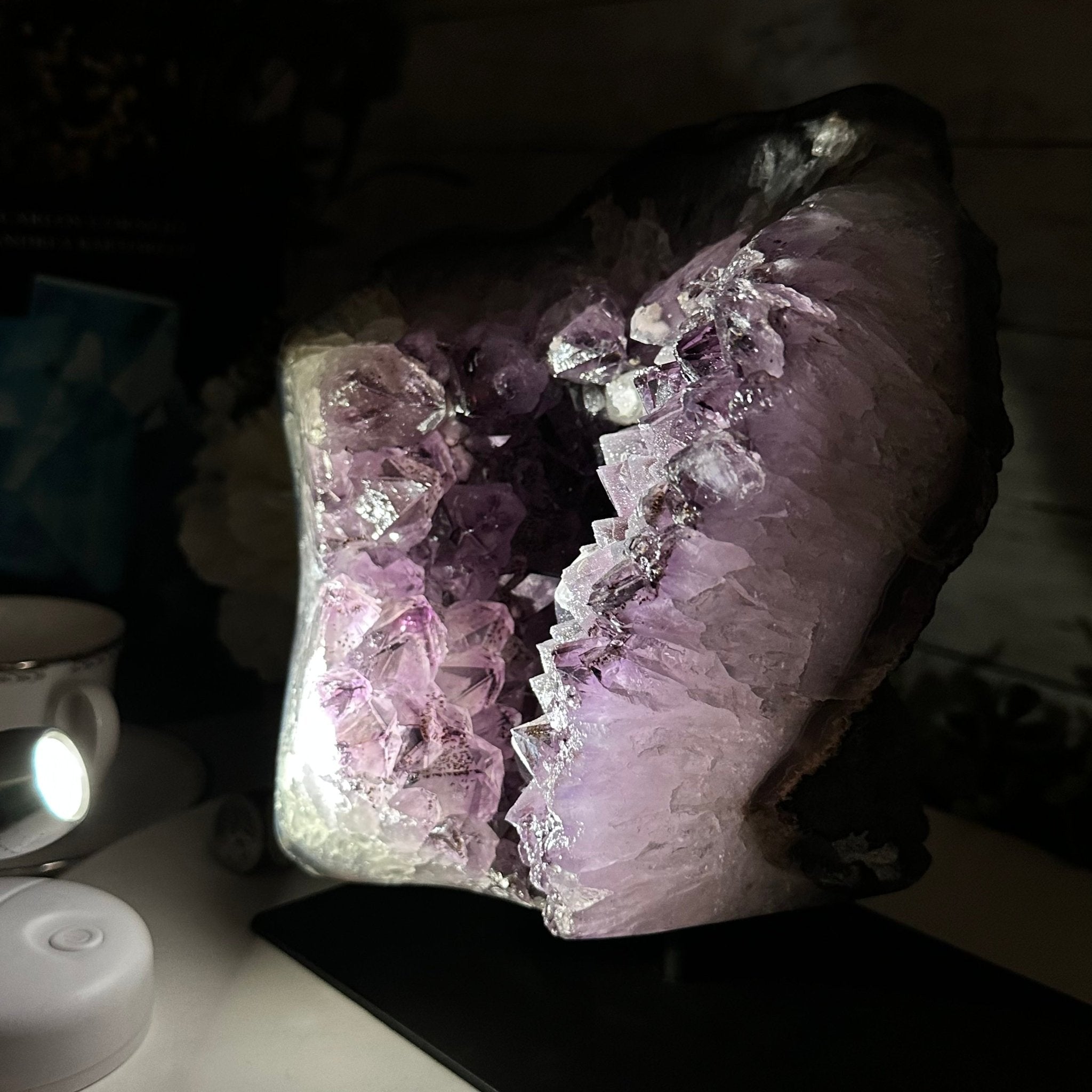 Extra Quality Amethyst Cluster on a Metal Base, 14.7 lbs & 9" Tall, Model #5491-0089 by Brazil Gems - Brazil GemsBrazil GemsExtra Quality Amethyst Cluster on a Metal Base, 14.7 lbs & 9" Tall, Model #5491-0089 by Brazil GemsClusters on Fixed Bases5491-0089