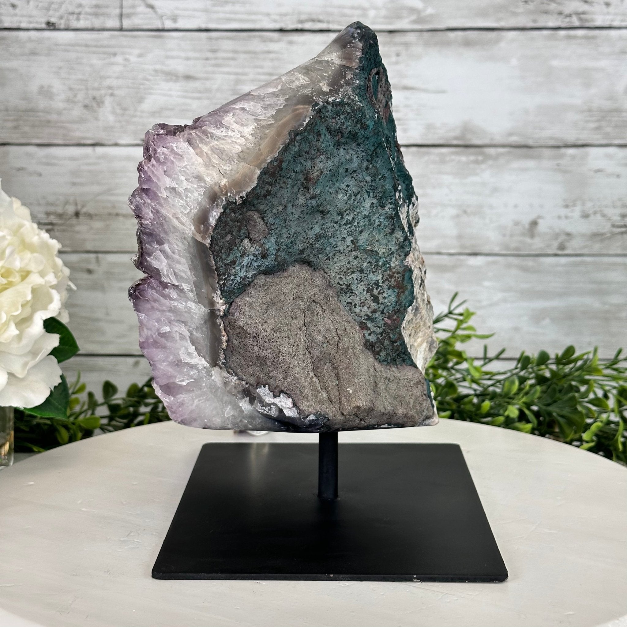 Extra Quality Amethyst Cluster on a Metal Base, 14.7 lbs & 9" Tall, Model #5491-0089 by Brazil Gems - Brazil GemsBrazil GemsExtra Quality Amethyst Cluster on a Metal Base, 14.7 lbs & 9" Tall, Model #5491-0089 by Brazil GemsClusters on Fixed Bases5491-0089