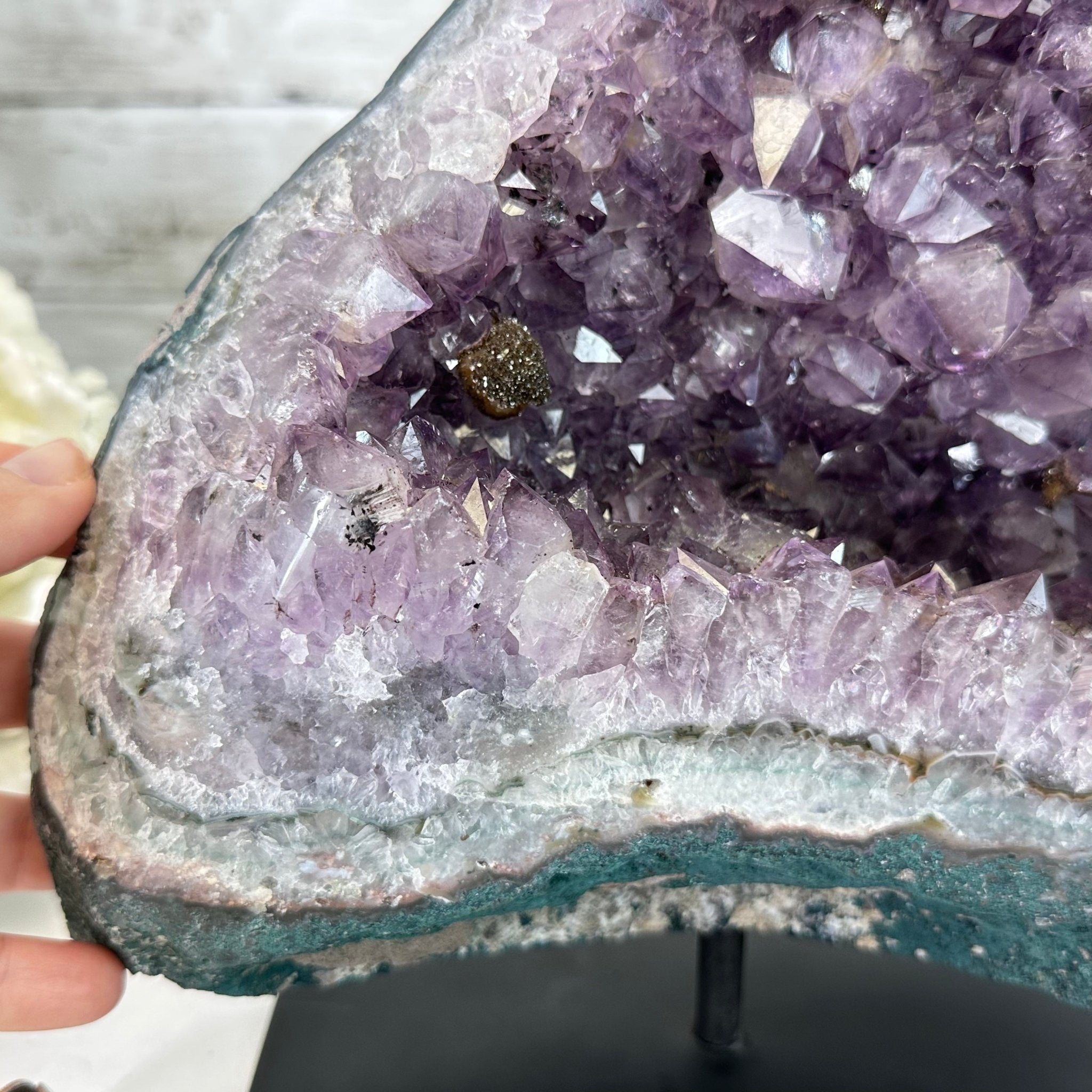 Extra Quality Amethyst Cluster on a Metal Base, 16 lbs & 10.25" Tall, Model #5491-0092 by Brazil Gems - Brazil GemsBrazil GemsExtra Quality Amethyst Cluster on a Metal Base, 16 lbs & 10.25" Tall, Model #5491-0092 by Brazil GemsClusters on Fixed Bases5491-0092