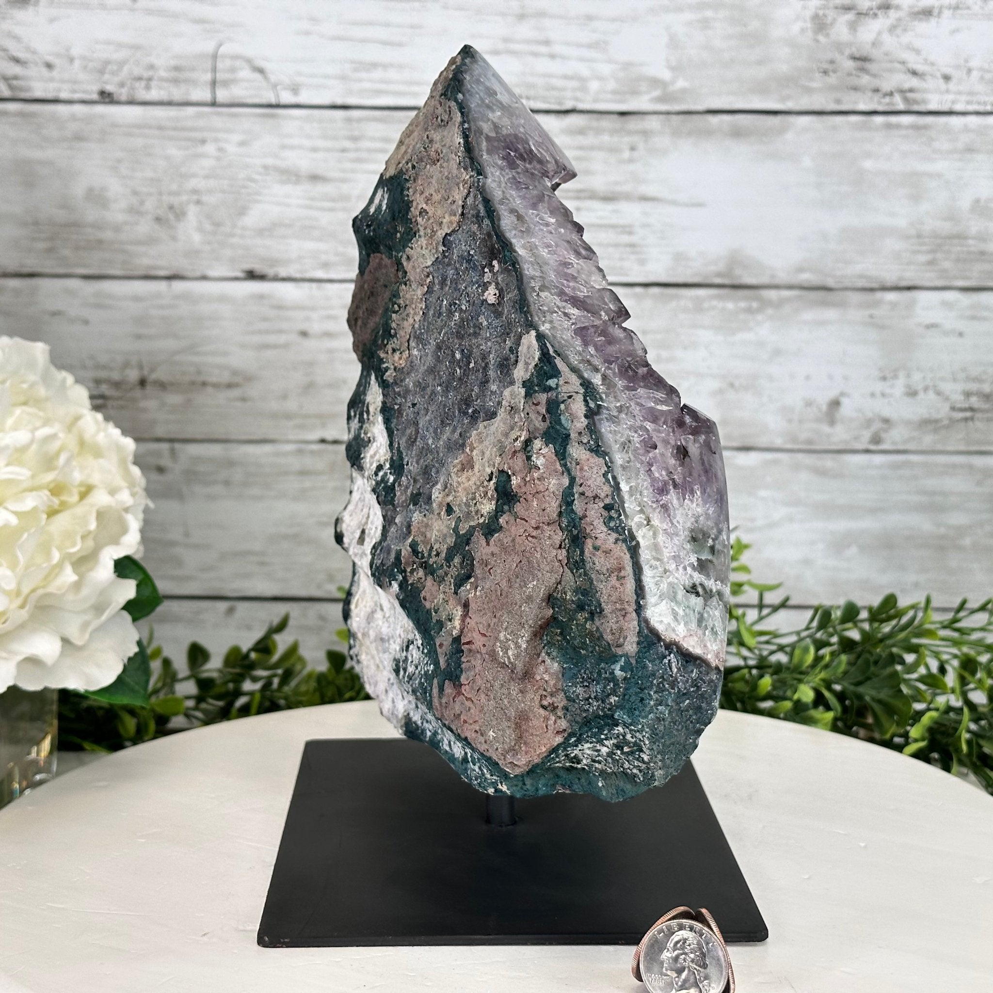 Extra Quality Amethyst Cluster on a Metal Base, 16 lbs & 10.25" Tall, Model #5491-0092 by Brazil Gems - Brazil GemsBrazil GemsExtra Quality Amethyst Cluster on a Metal Base, 16 lbs & 10.25" Tall, Model #5491-0092 by Brazil GemsClusters on Fixed Bases5491-0092