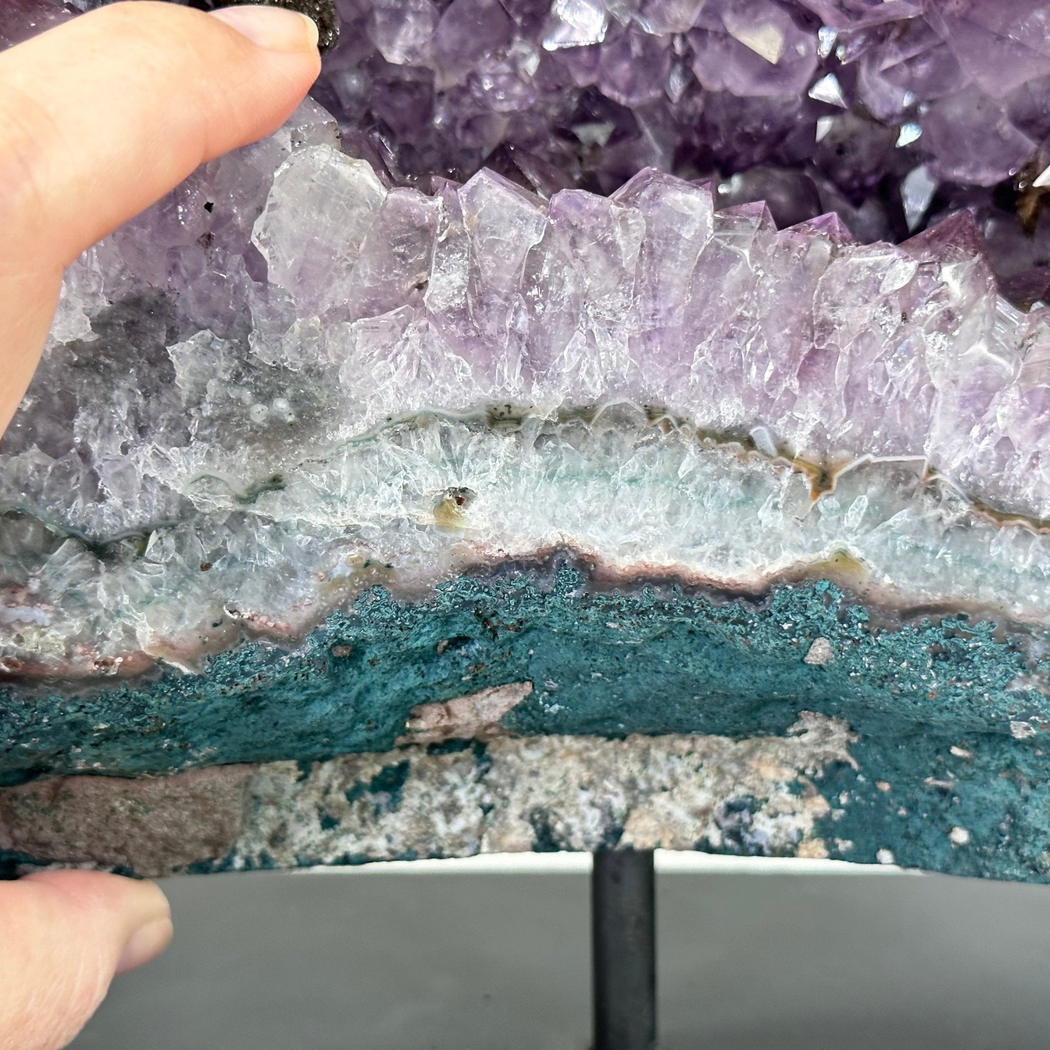 Extra Quality Amethyst Cluster on a Metal Base, 16 lbs & 10.25" Tall, Model #5491-0092 by Brazil Gems - Brazil GemsBrazil GemsExtra Quality Amethyst Cluster on a Metal Base, 16 lbs & 10.25" Tall, Model #5491-0092 by Brazil GemsClusters on Fixed Bases5491-0092