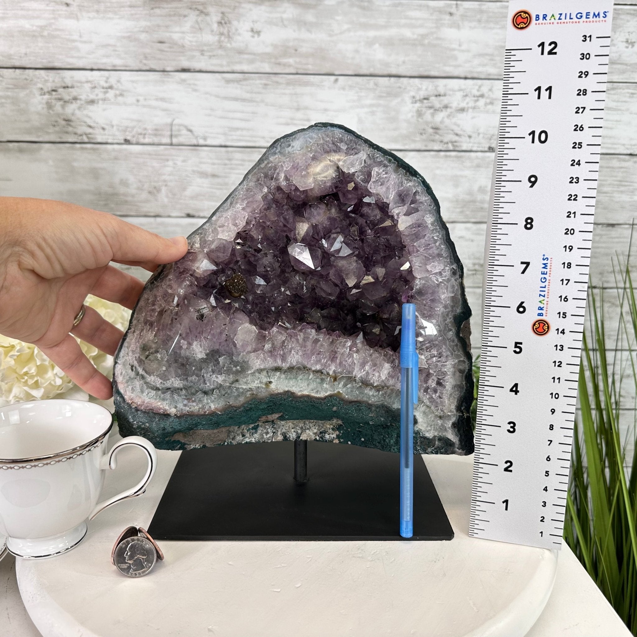 Extra Quality Amethyst Cluster on a Metal Base, 16 lbs & 10.25" Tall, Model #5491-0092 by Brazil Gems - Brazil GemsBrazil GemsExtra Quality Amethyst Cluster on a Metal Base, 16 lbs & 10.25" Tall, Model #5491-0092 by Brazil GemsClusters on Fixed Bases5491-0092
