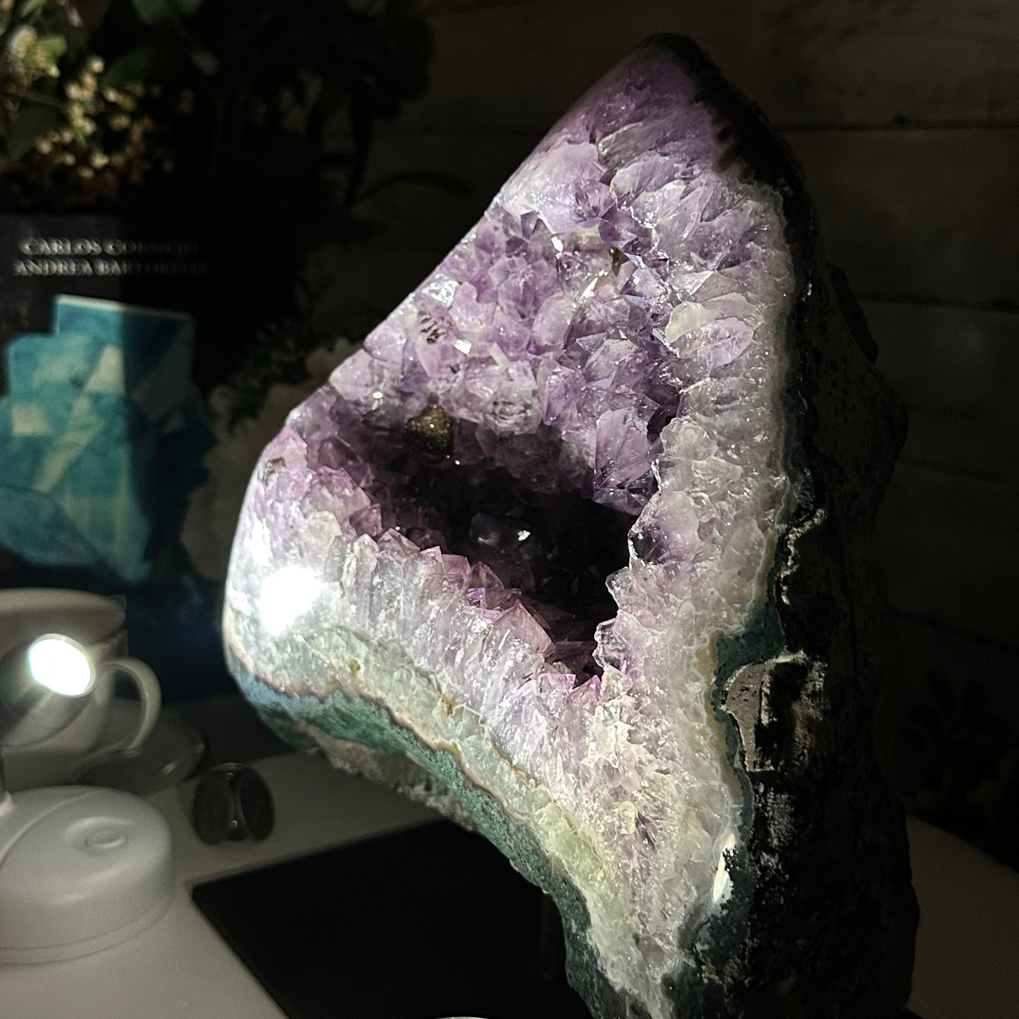 Extra Quality Amethyst Cluster on a Metal Base, 16 lbs & 10.25" Tall, Model #5491-0092 by Brazil Gems - Brazil GemsBrazil GemsExtra Quality Amethyst Cluster on a Metal Base, 16 lbs & 10.25" Tall, Model #5491-0092 by Brazil GemsClusters on Fixed Bases5491-0092