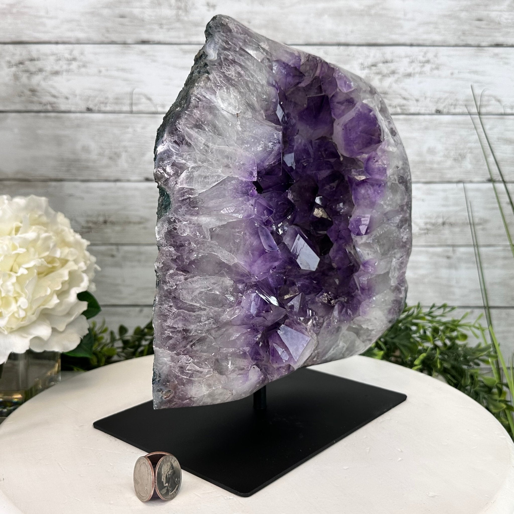 Extra Quality Amethyst Cluster on a Metal Base, 19.1 lbs & 11" Tall, Model #5491-0095 by Brazil Gems - Brazil GemsBrazil GemsExtra Quality Amethyst Cluster on a Metal Base, 19.1 lbs & 11" Tall, Model #5491-0095 by Brazil GemsClusters on Fixed Bases5491-0095