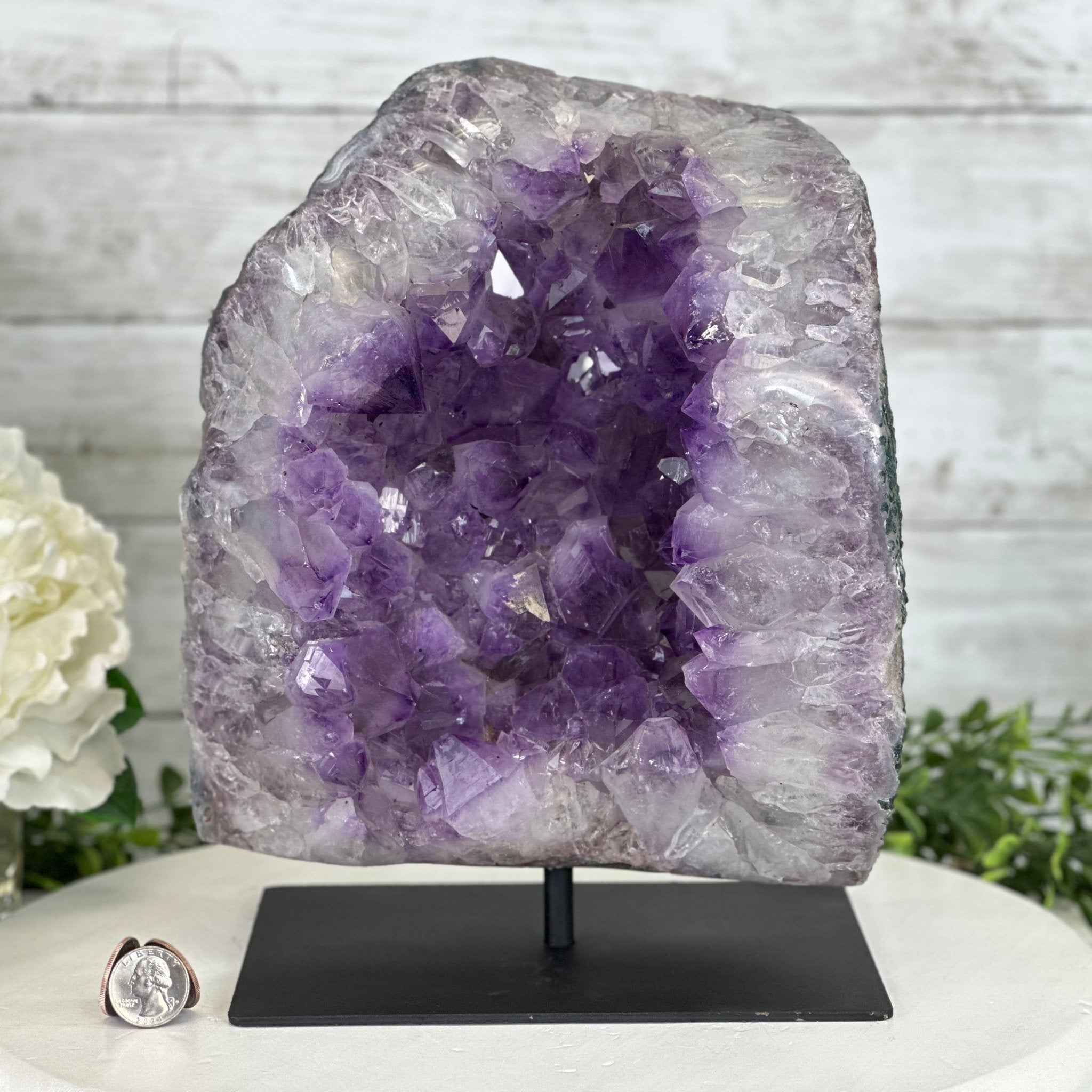 Extra Quality Amethyst Cluster on a Metal Base, 19.1 lbs & 11" Tall, Model #5491-0095 by Brazil Gems - Brazil GemsBrazil GemsExtra Quality Amethyst Cluster on a Metal Base, 19.1 lbs & 11" Tall, Model #5491-0095 by Brazil GemsClusters on Fixed Bases5491-0095
