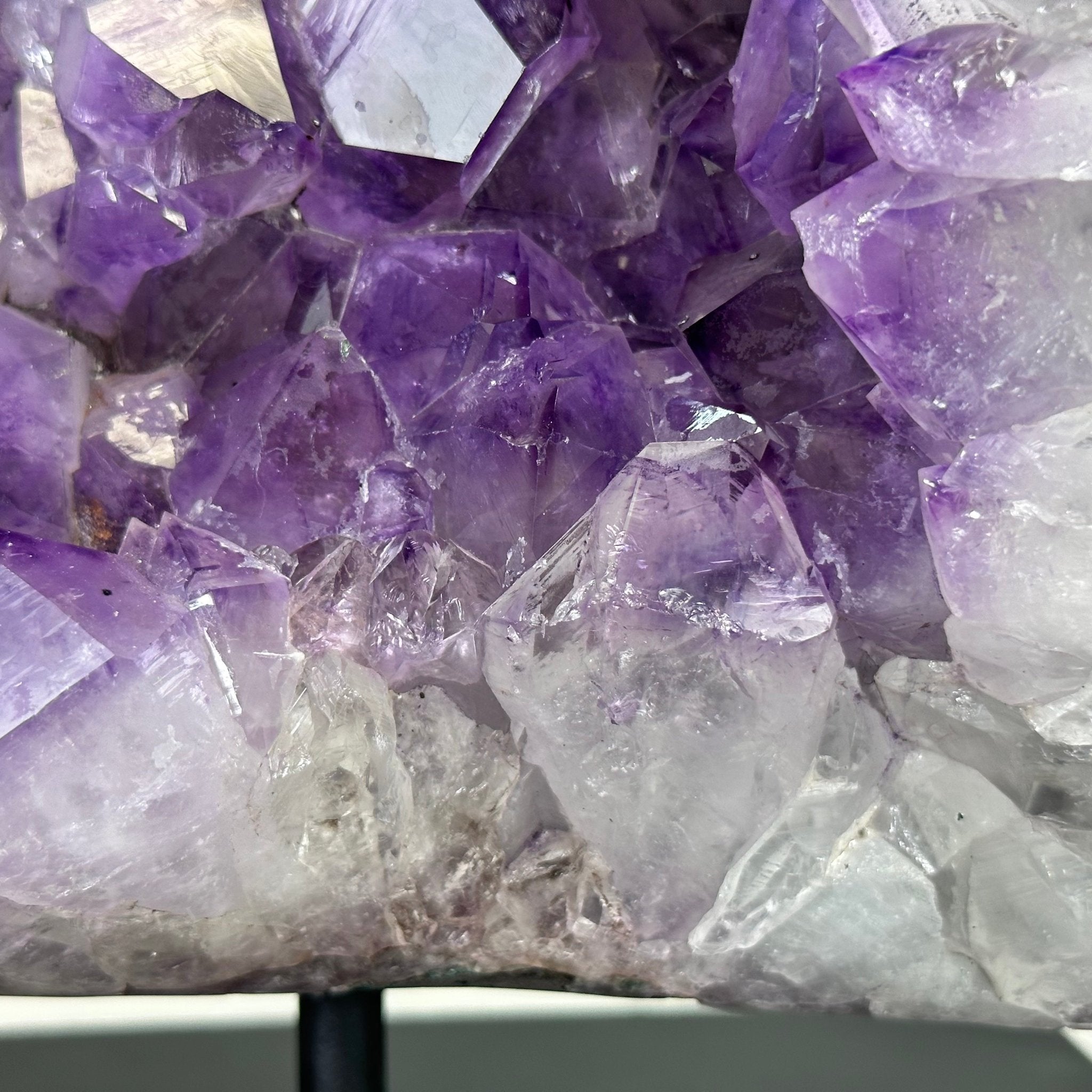 Extra Quality Amethyst Cluster on a Metal Base, 19.1 lbs & 11" Tall, Model #5491-0095 by Brazil Gems - Brazil GemsBrazil GemsExtra Quality Amethyst Cluster on a Metal Base, 19.1 lbs & 11" Tall, Model #5491-0095 by Brazil GemsClusters on Fixed Bases5491-0095