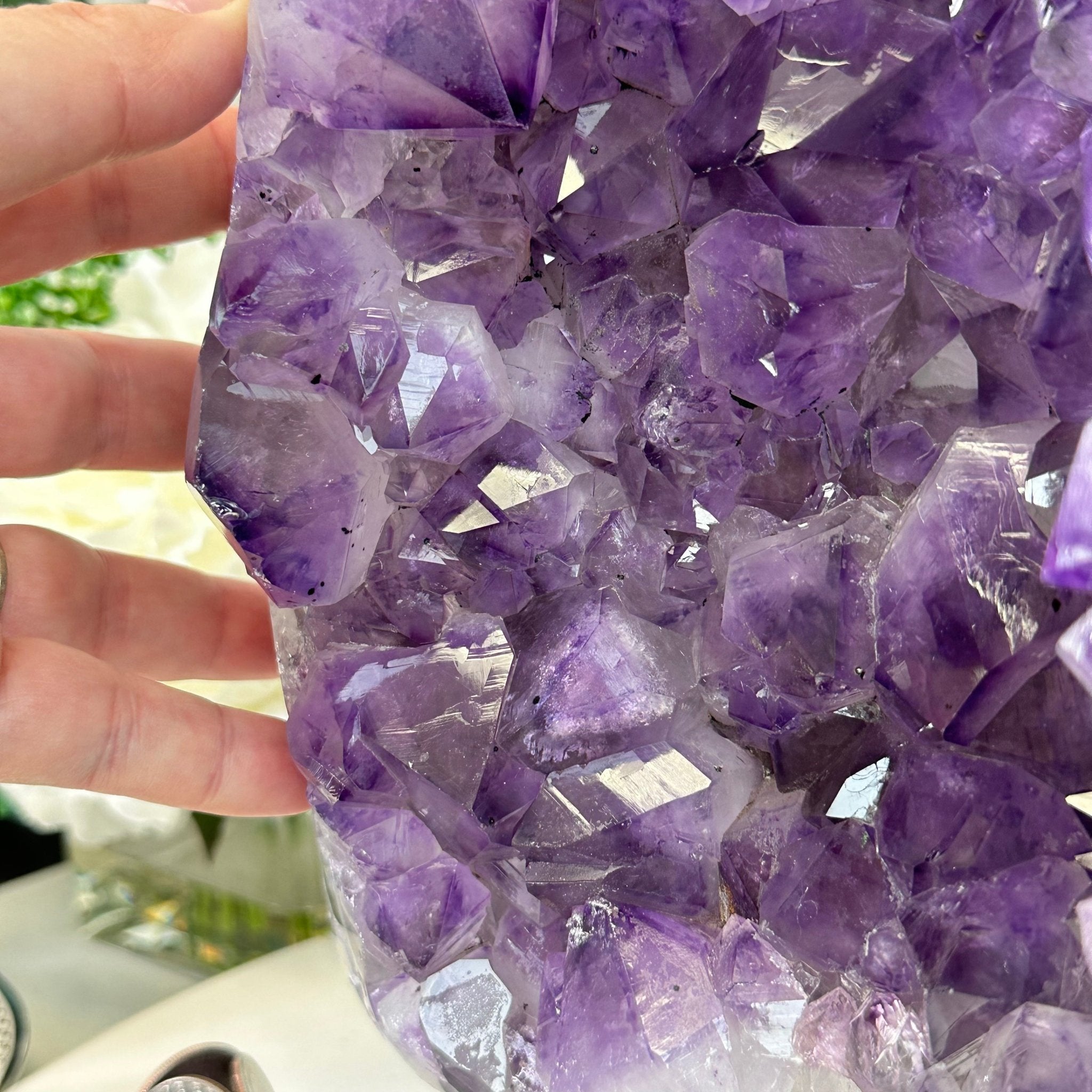 Extra Quality Amethyst Cluster on a Metal Base, 19.1 lbs & 11" Tall, Model #5491-0095 by Brazil Gems - Brazil GemsBrazil GemsExtra Quality Amethyst Cluster on a Metal Base, 19.1 lbs & 11" Tall, Model #5491-0095 by Brazil GemsClusters on Fixed Bases5491-0095