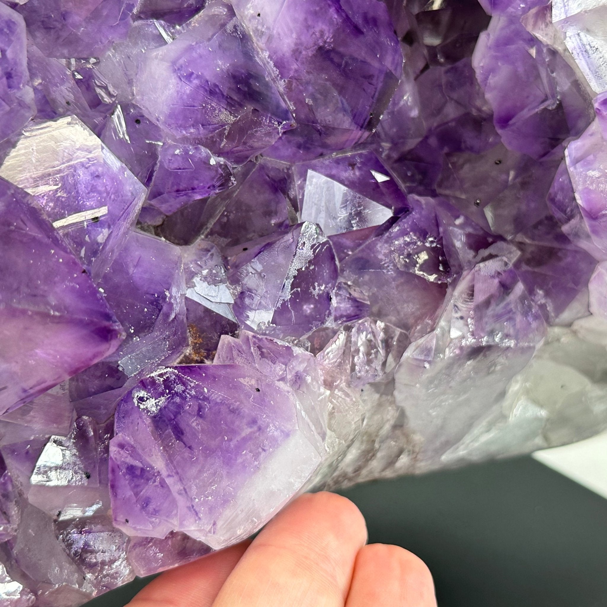 Extra Quality Amethyst Cluster on a Metal Base, 19.1 lbs & 11" Tall, Model #5491-0095 by Brazil Gems - Brazil GemsBrazil GemsExtra Quality Amethyst Cluster on a Metal Base, 19.1 lbs & 11" Tall, Model #5491-0095 by Brazil GemsClusters on Fixed Bases5491-0095