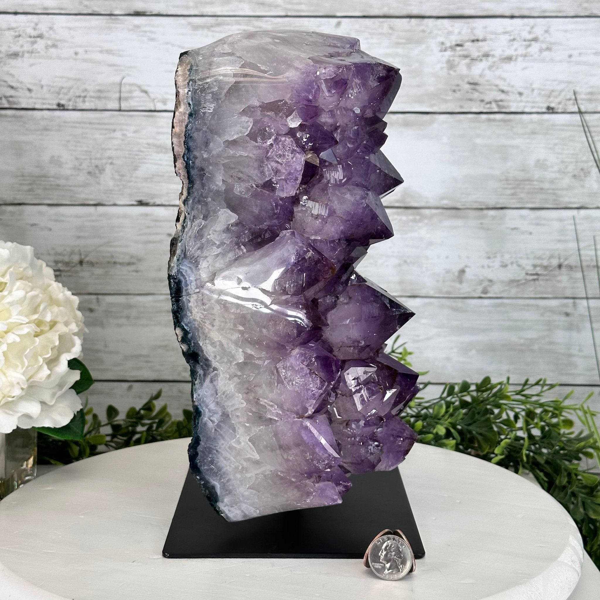 Extra Quality Amethyst Cluster on a Metal Base, 26.5 lbs & 12.2" Tall, Model #5491-0097 by Brazil Gems - Brazil GemsBrazil GemsExtra Quality Amethyst Cluster on a Metal Base, 26.5 lbs & 12.2" Tall, Model #5491-0097 by Brazil GemsClusters on Fixed Bases5491-0097
