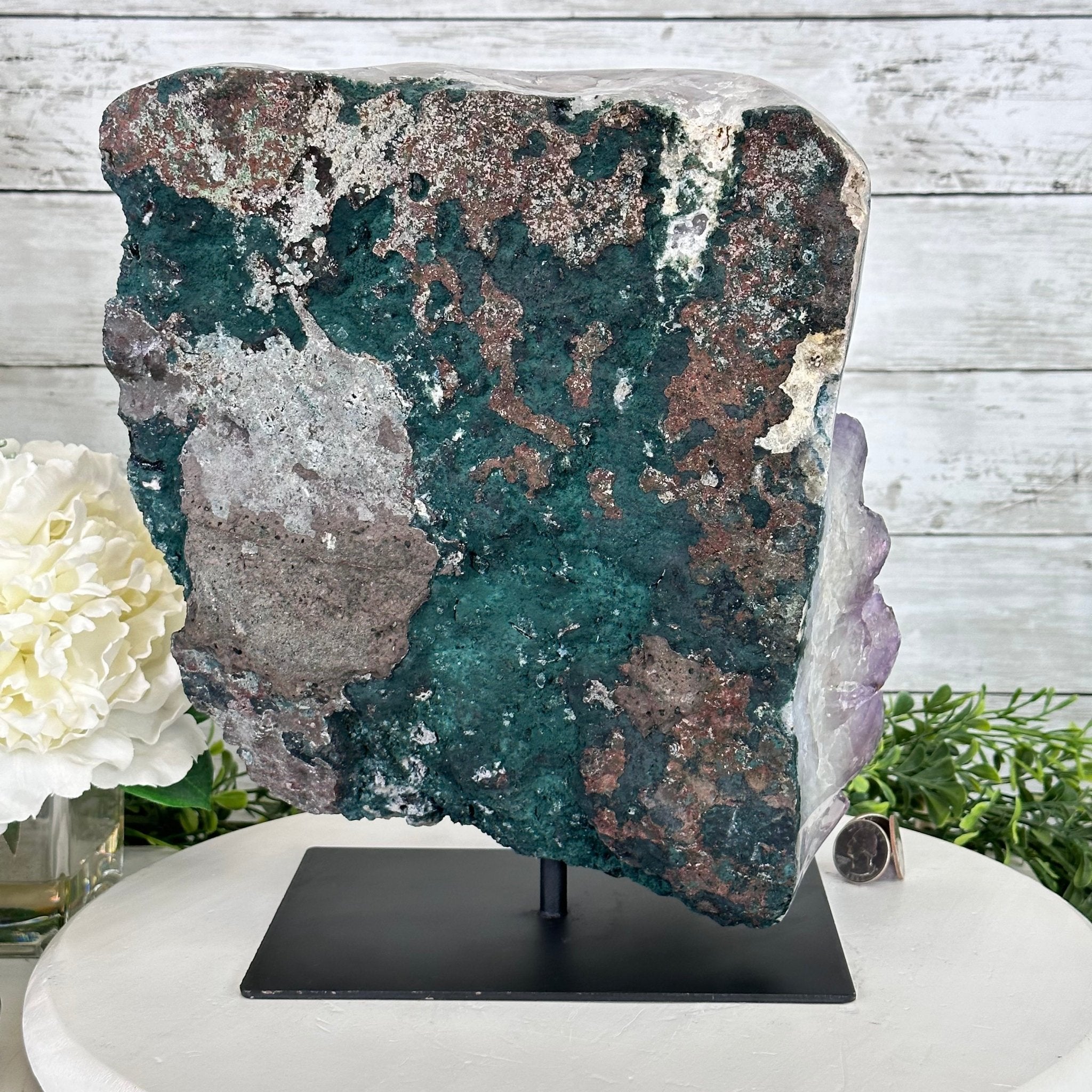 Extra Quality Amethyst Cluster on a Metal Base, 26.5 lbs & 12.2" Tall, Model #5491-0097 by Brazil Gems - Brazil GemsBrazil GemsExtra Quality Amethyst Cluster on a Metal Base, 26.5 lbs & 12.2" Tall, Model #5491-0097 by Brazil GemsClusters on Fixed Bases5491-0097